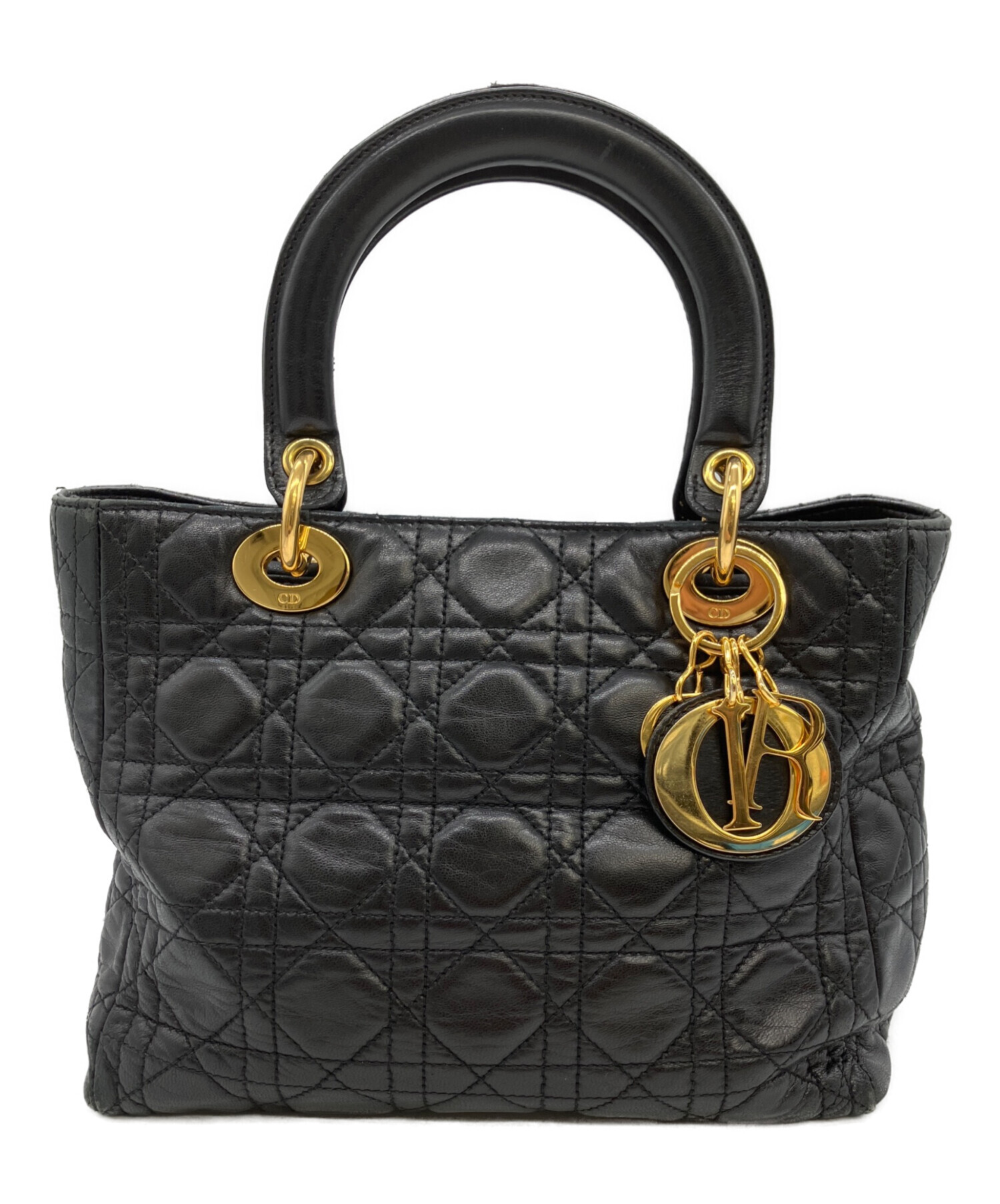 【中古】 クリスチャンディオール ハンドバッグ カナージュ ブラック ナイロン 中古・古着通販】Christian Dior (クリスチャン ディオール
