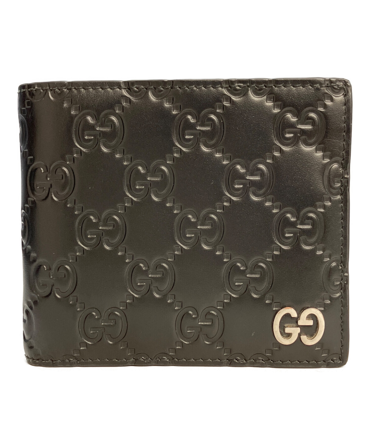 美品 グッチ GUCCI グッチシマ 二つ折り財布 黒 138073 中古・古着通販】GUCCI (グッチ) 2つ折り財布 グッチシマ ブラック