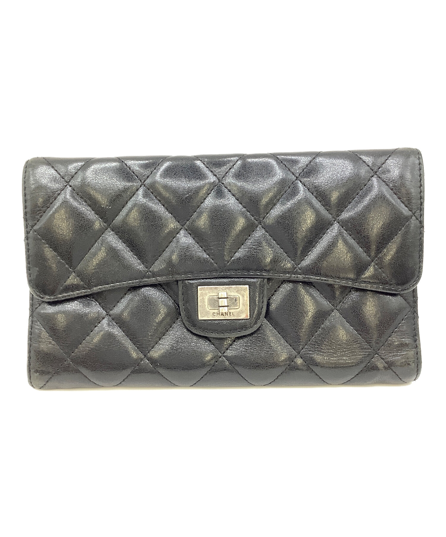 CHANEL シルバー リボン 3つ折り財布 ヴィンテージ 中古・古着通販】CHANEL (シャネル) 三つ折り長財布 ブラック