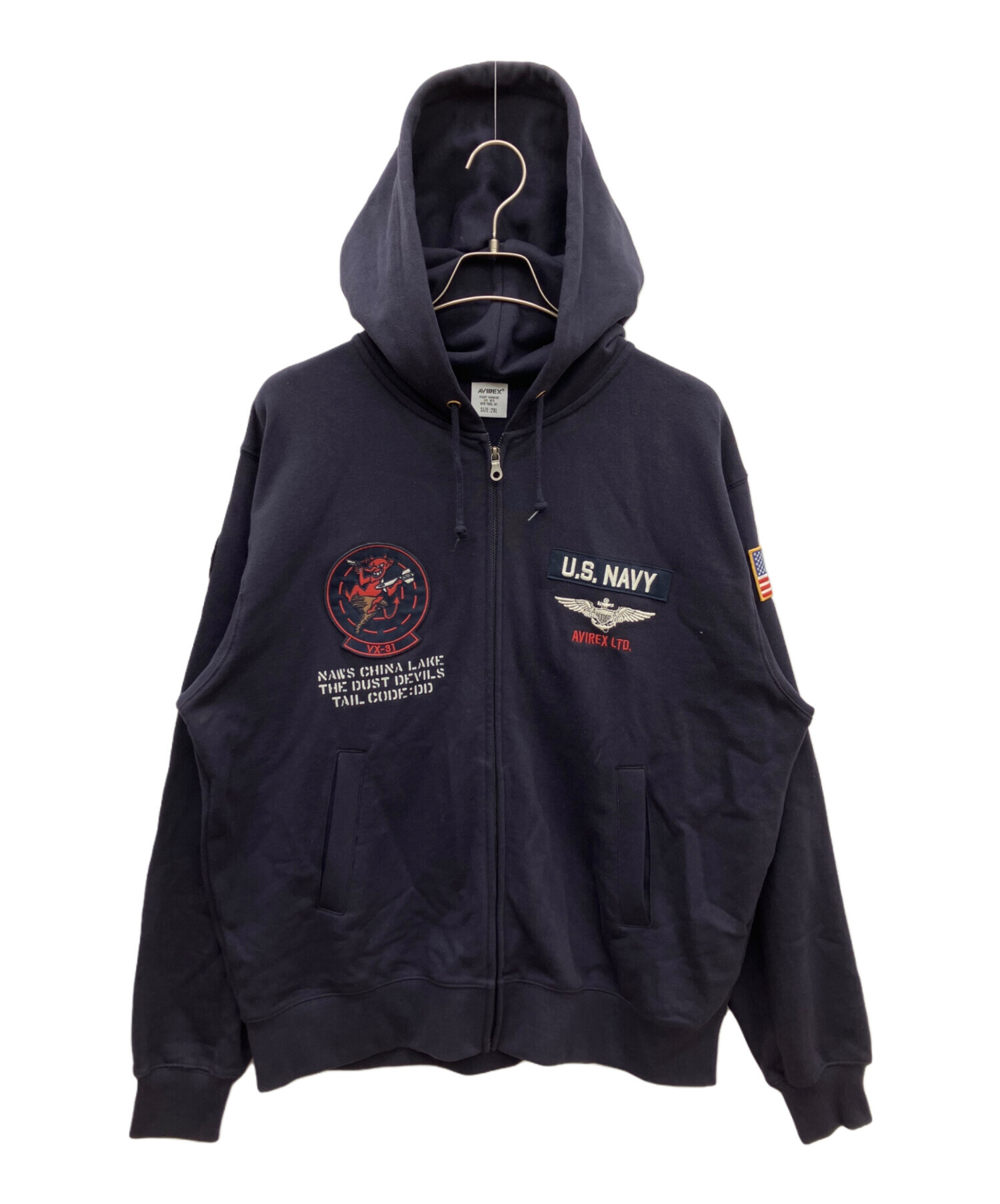 美品AVIREX LTD. U.S. NAVY パーカー ネイビー 中古・古着通販】AVIREX (アヴィレックス) ジップパーカー ネイビー