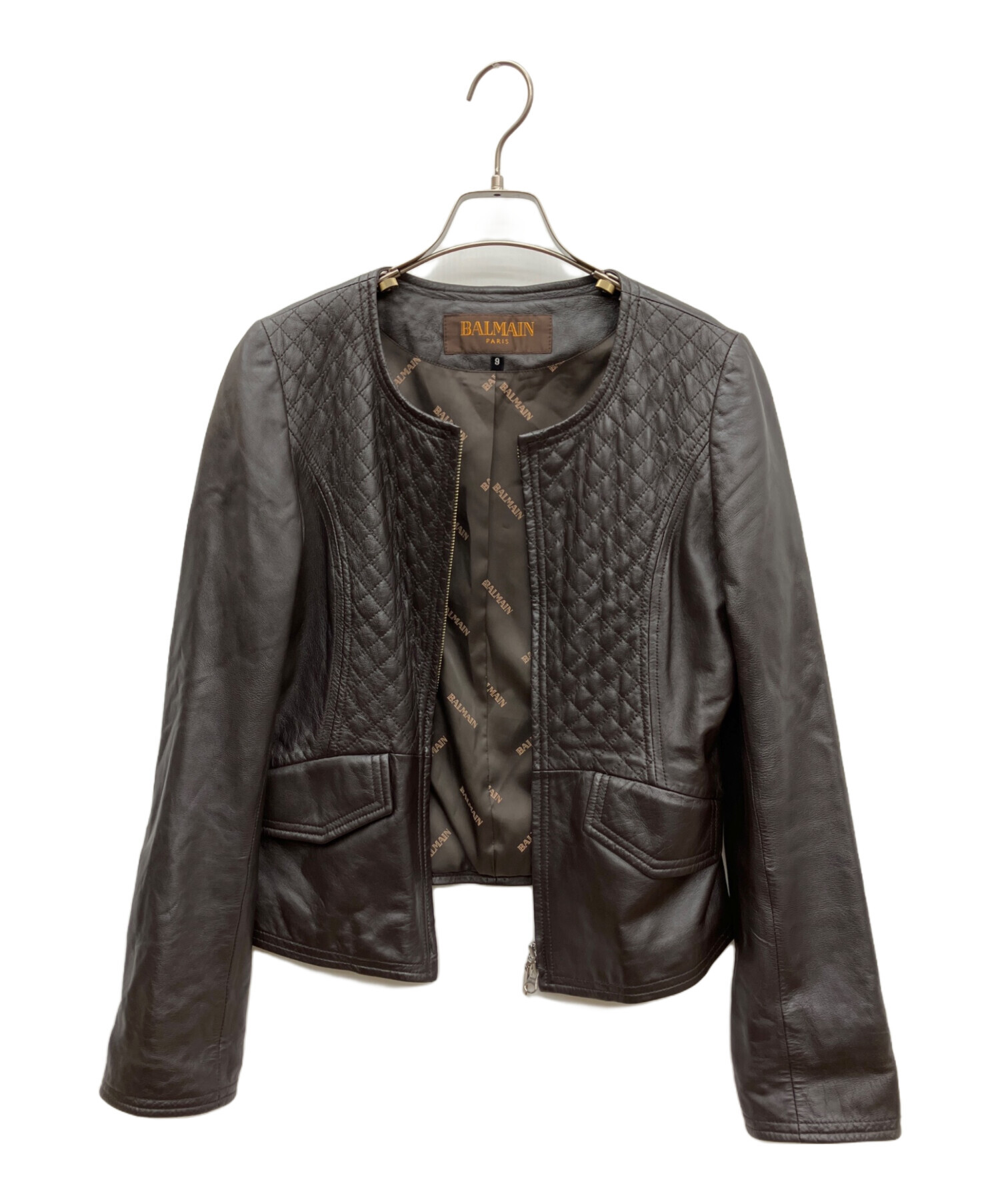 中古・古着通販】BALMAIN (バルマン) ラムレザージャケット ブラウン