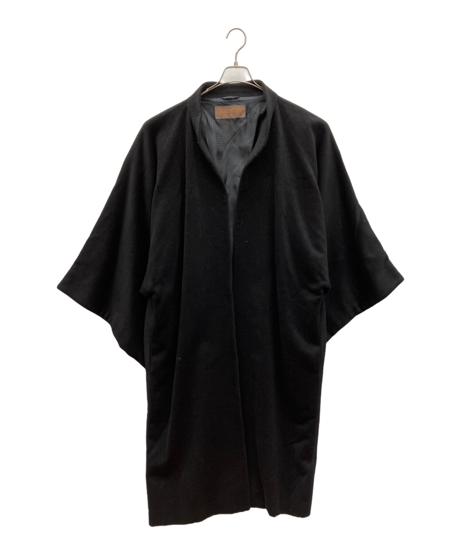 BALMAIN バルマン カシミヤ100% 裏地シルク ロングコート 黒 中古・古着通販】BALMAIN (バルマン) アンゴラ混ウールロングコート