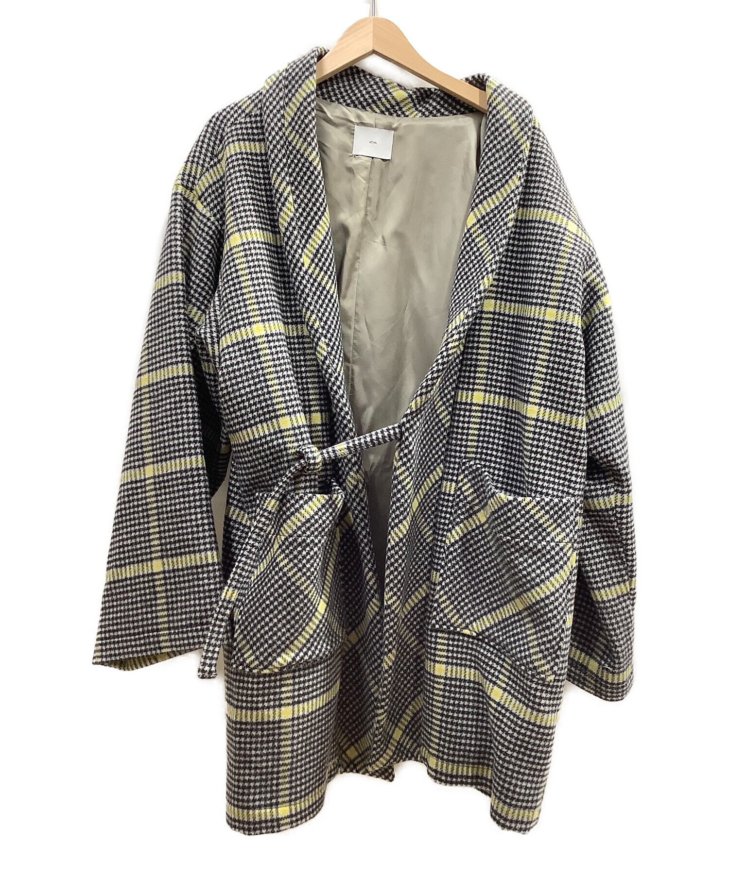 中古・古着通販】ATHA (アタ) ビッグチェックノラギコート イエロー