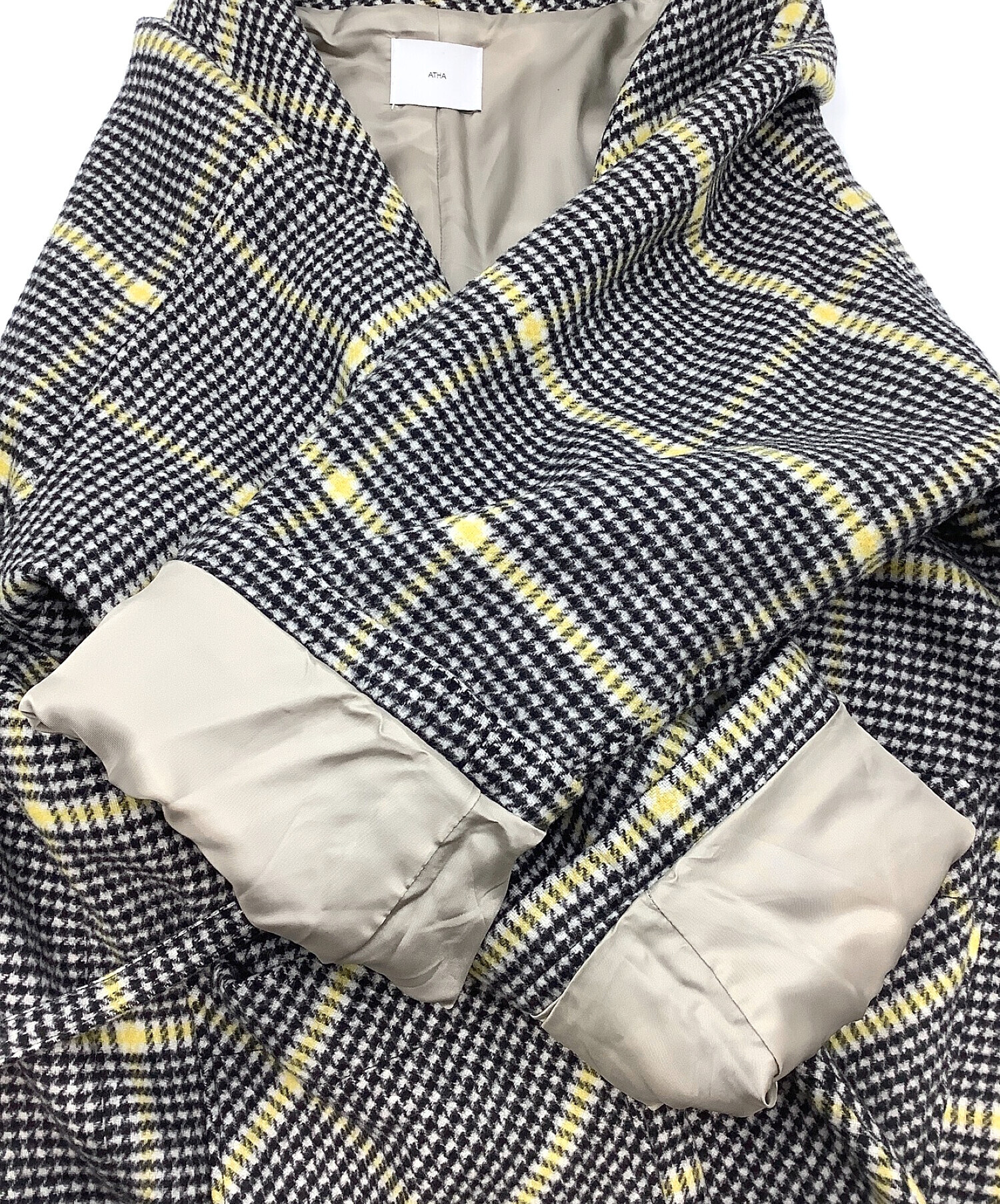 中古・古着通販】ATHA (アタ) ビッグチェックノラギコート イエロー
