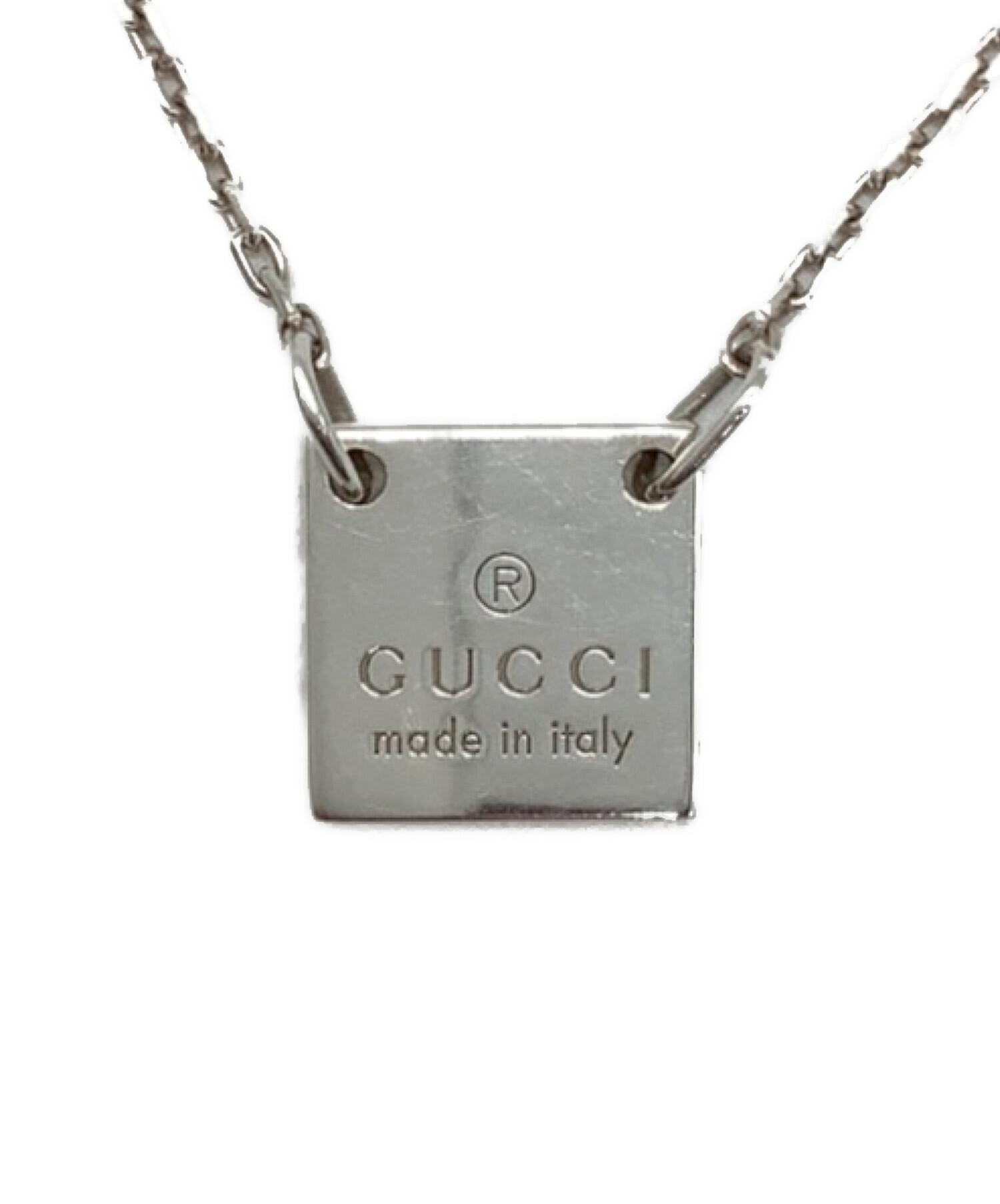 未使用級 GUCCI グッチ タグ ネックレス ペンダント シルバー スクエア 中古・古着通販】GUCCI (グッチ) スクエアプレートシルバーネックレス