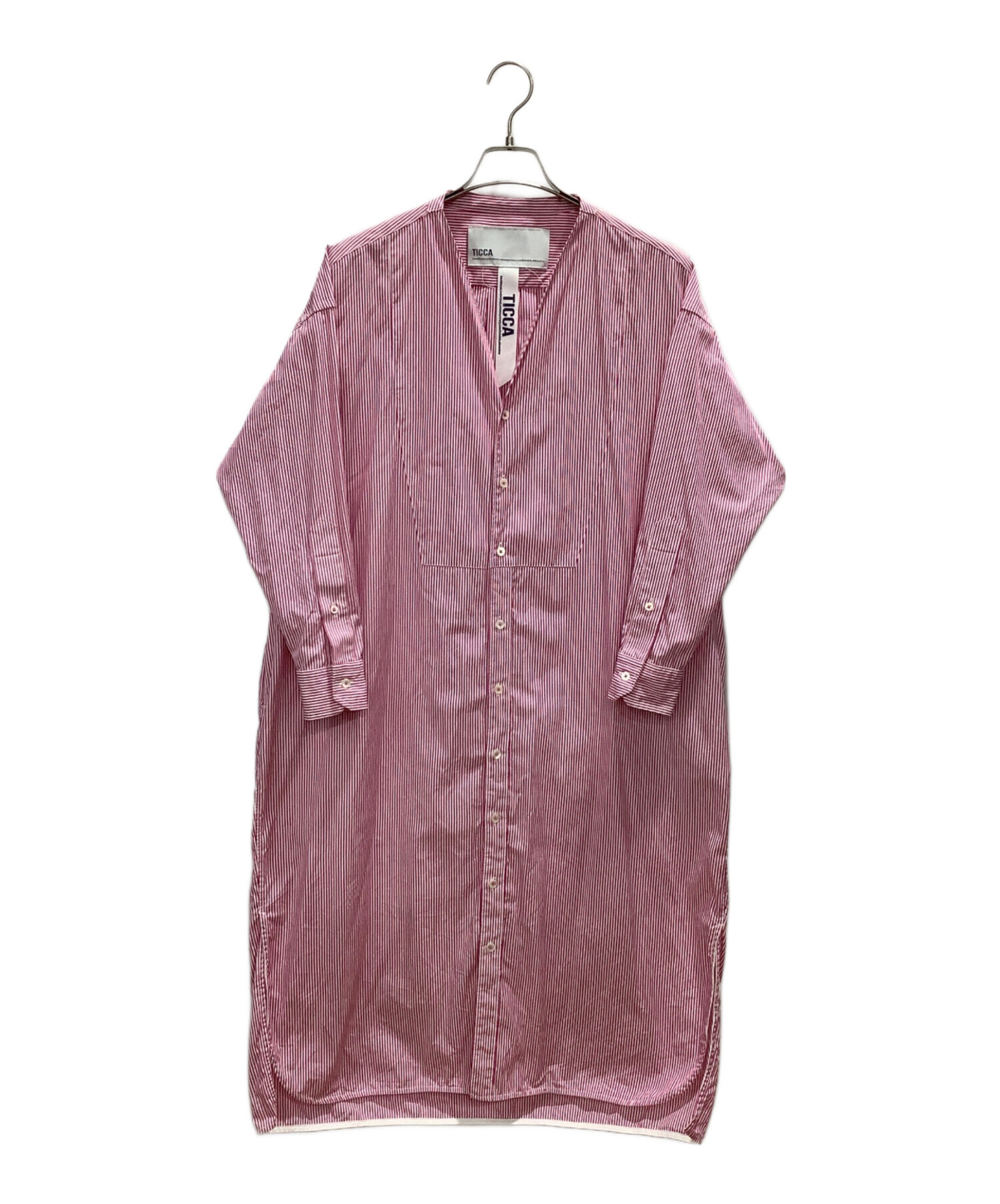 【未使用】TICCA ピンクストライプ 　シャツワンピース 中古・古着通販】ticca (ティッカ) ストライプシャツワンピース ピンク