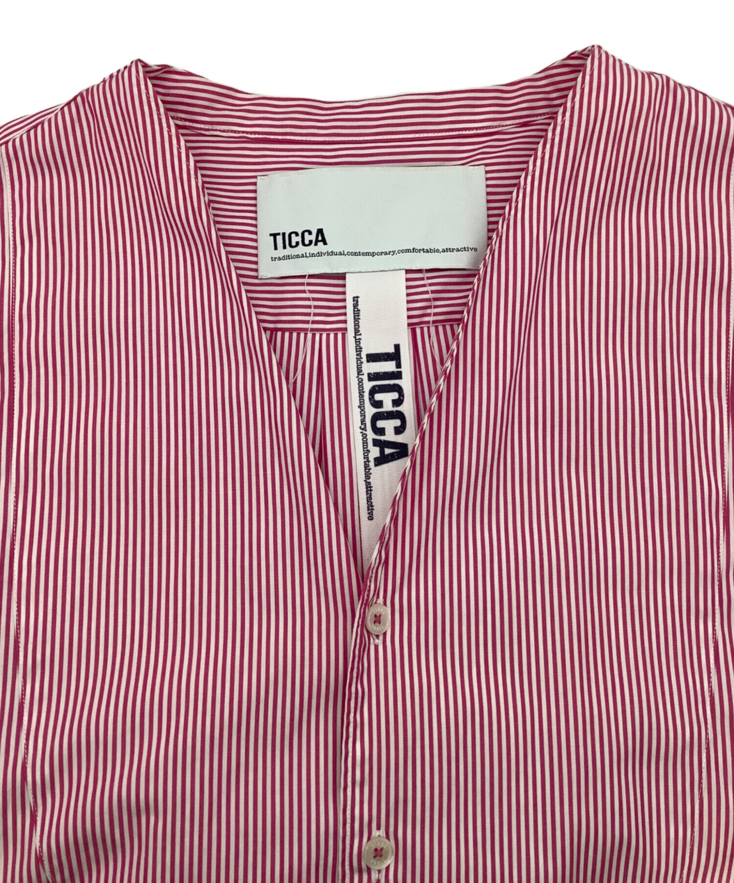 中古・古着通販】ticca (ティッカ) ストライプシャツワンピース ピンク