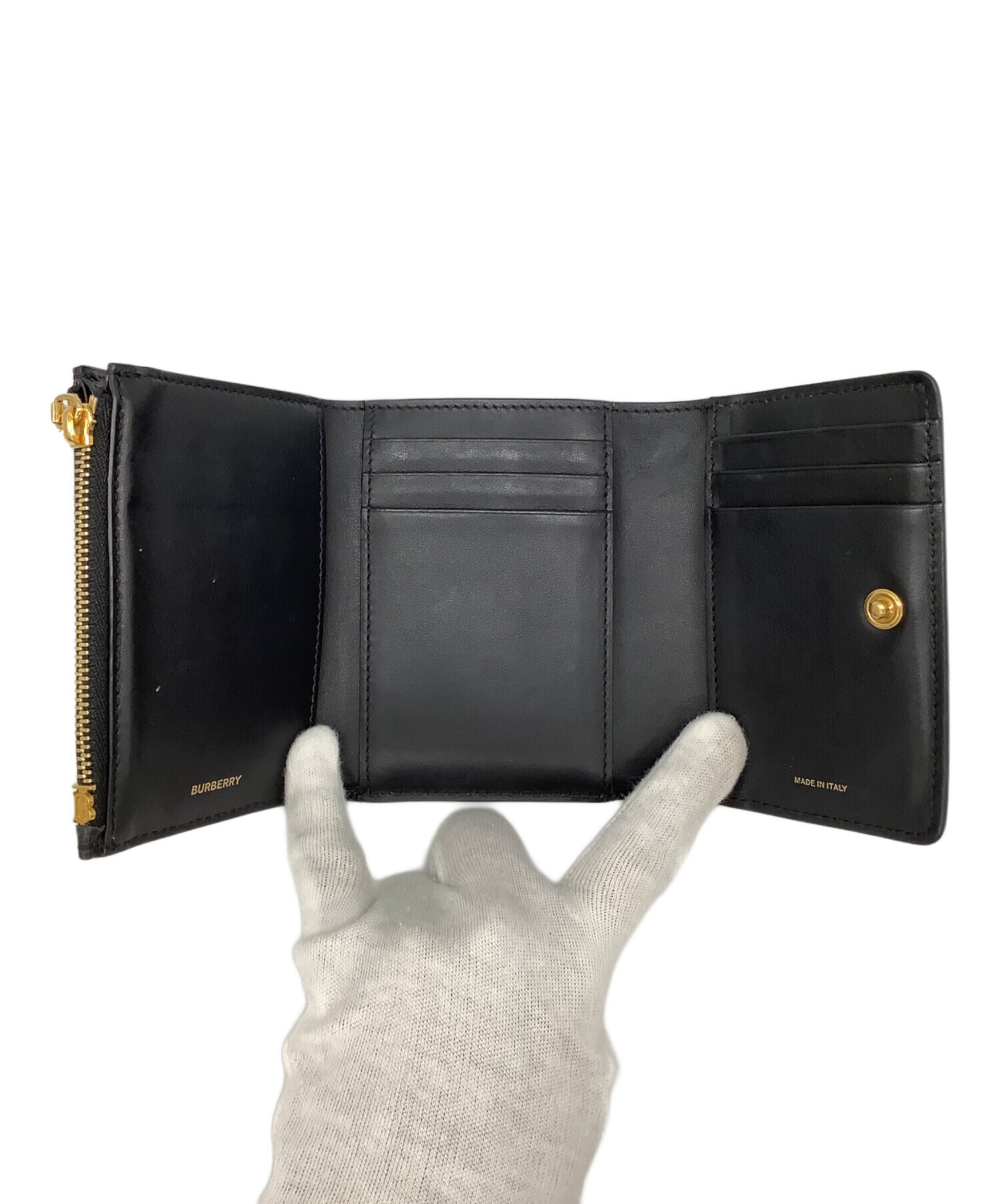 バーバリー　お札カード用財布　中古 中古・古着通販】BURBERRY (バーバリー) 型押し3つ折り財布 ブラック