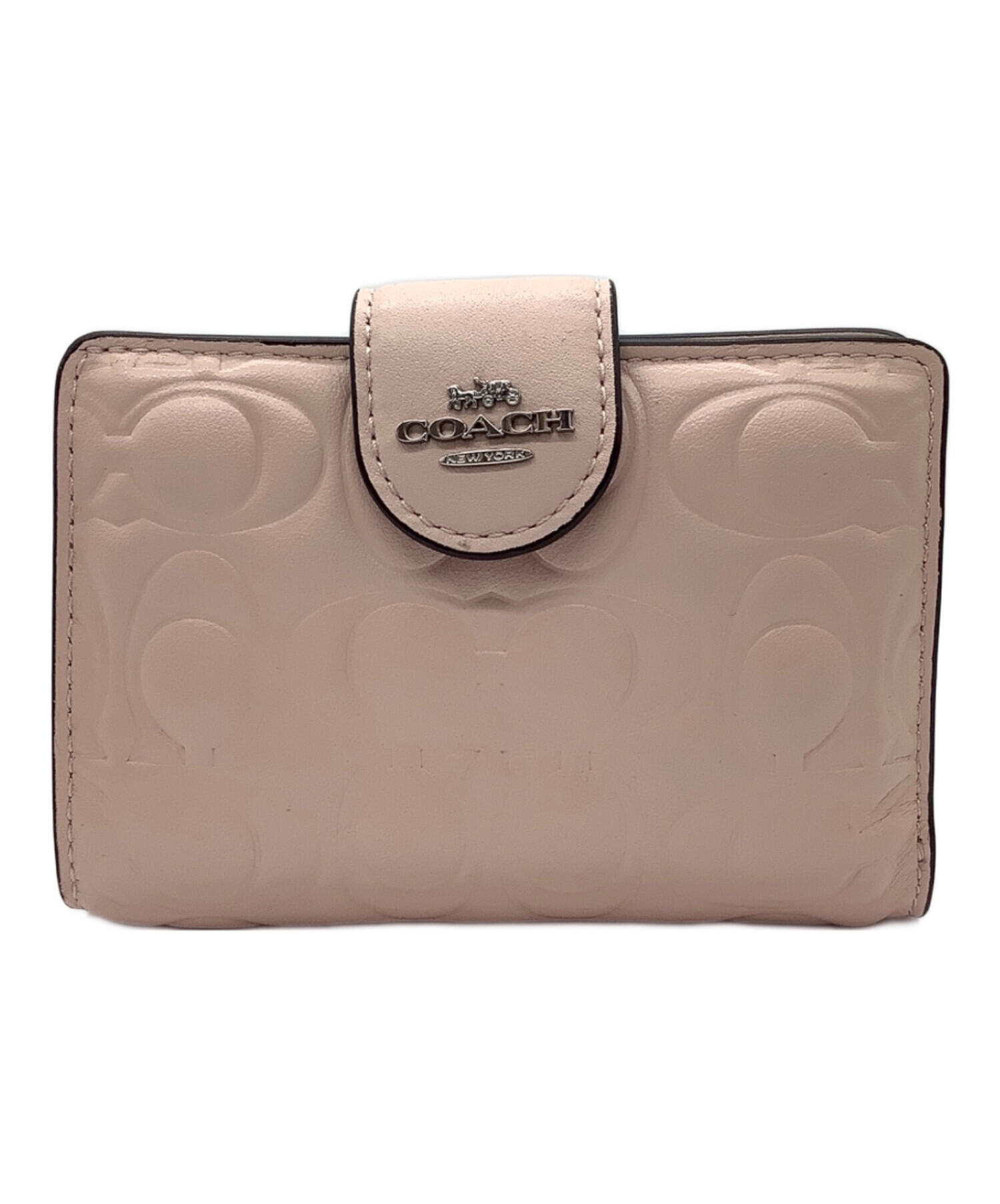 【未使用】 COACH 二つ折り シグネチャーエンボス COACHコーチ 二つ折り財布 シグネチャーエンボス ブラック | francore