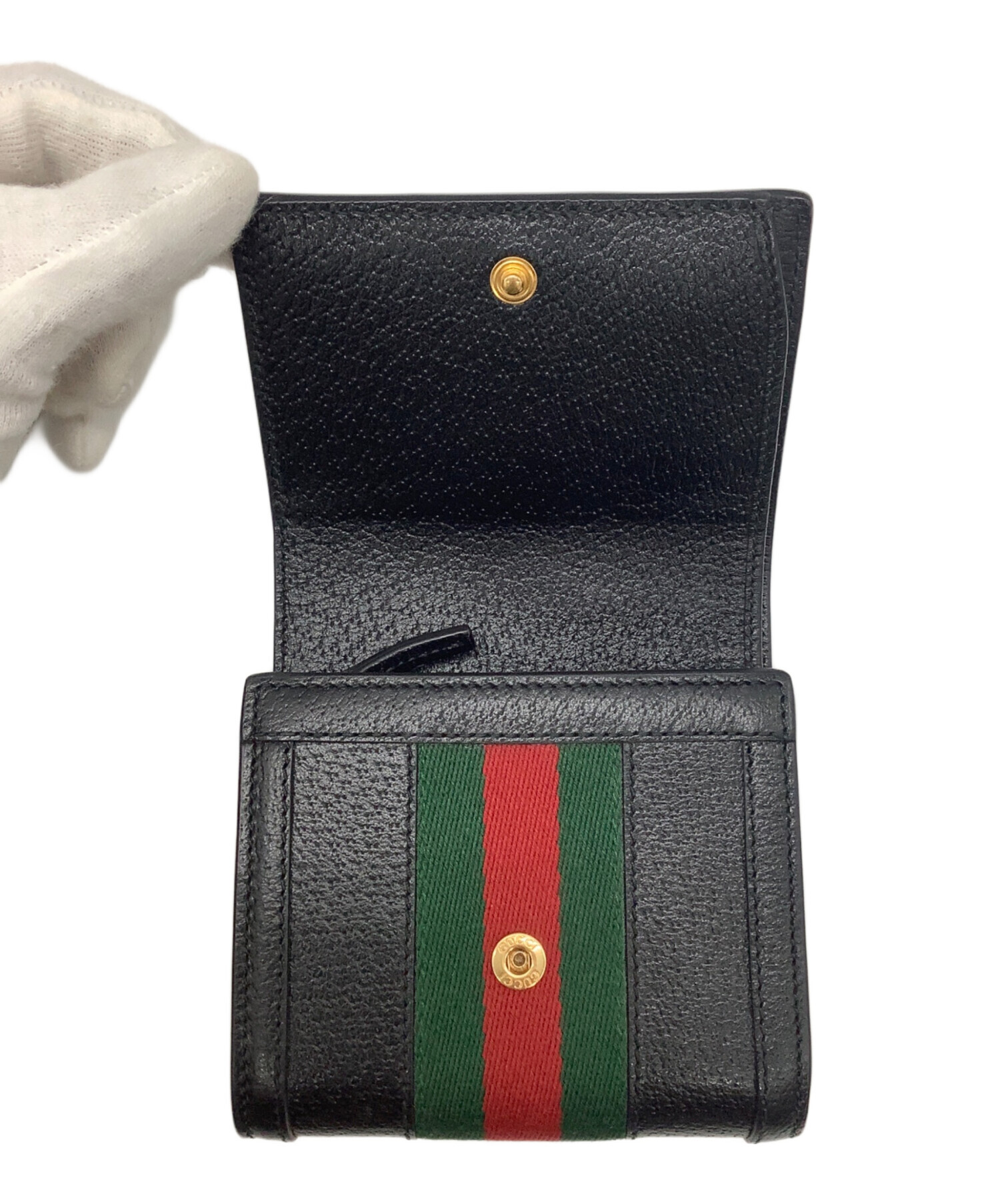 中古・古着通販】GUCCI (グッチ) シェリーライン 2つ折り財布 ブラック