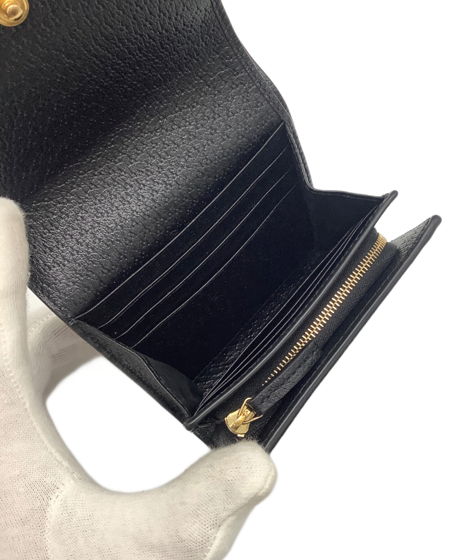 中古・古着通販】GUCCI (グッチ) シェリーライン 2つ折り財布 ブラック