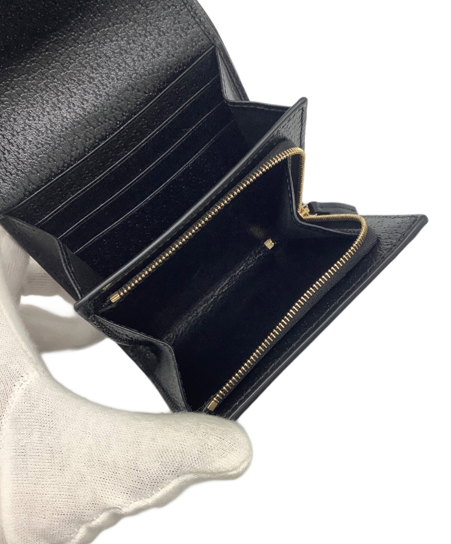 中古・古着通販】GUCCI (グッチ) シェリーライン 2つ折り財布 ブラック