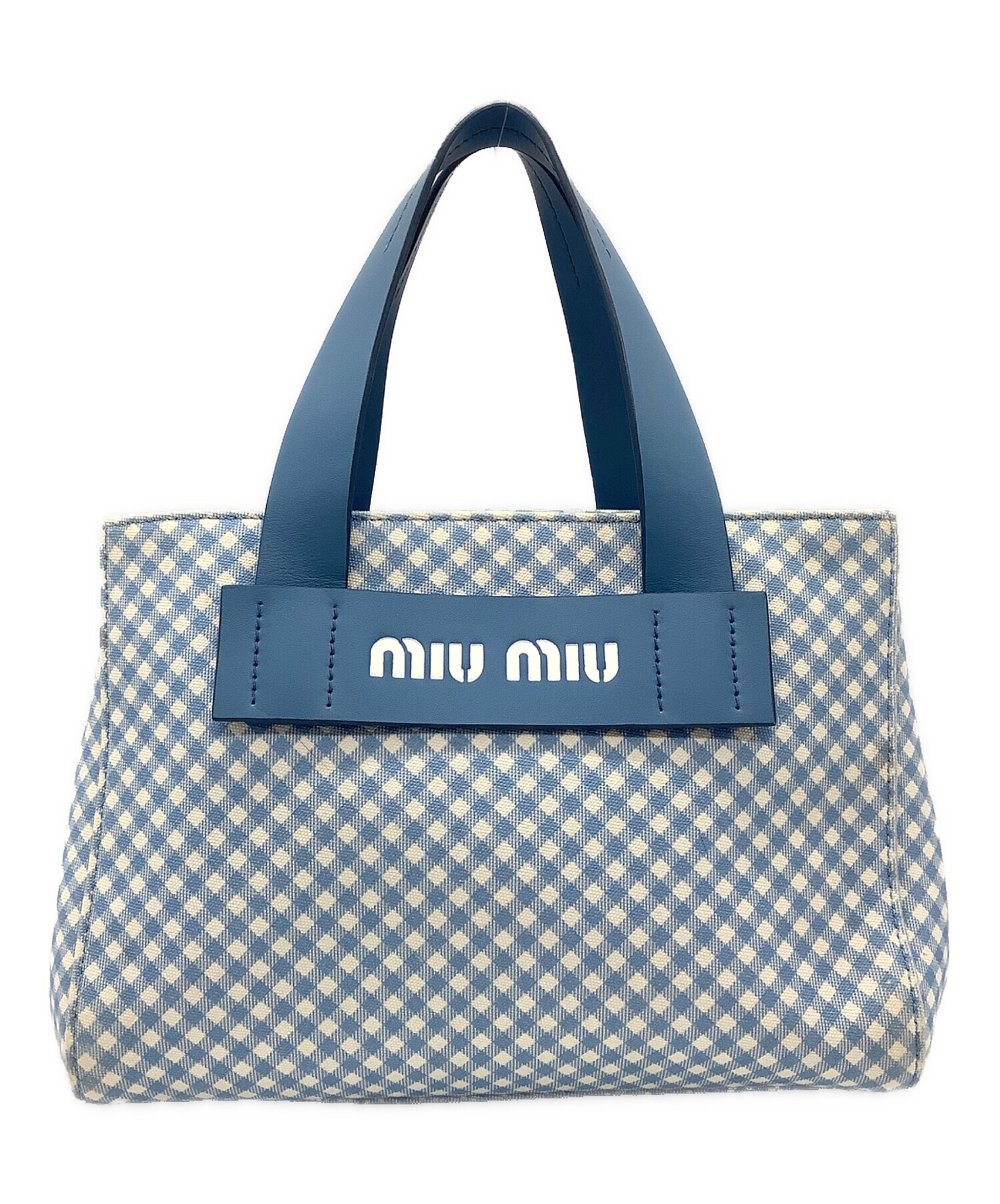 ミュウミュウ カナパ キャンバス ハンドバッグ ショルダーバッグ 青 ブルー MIU MIU - 美品 MiuMiu ミュウミュウ カナパ 2WAY ハンド ショルダー