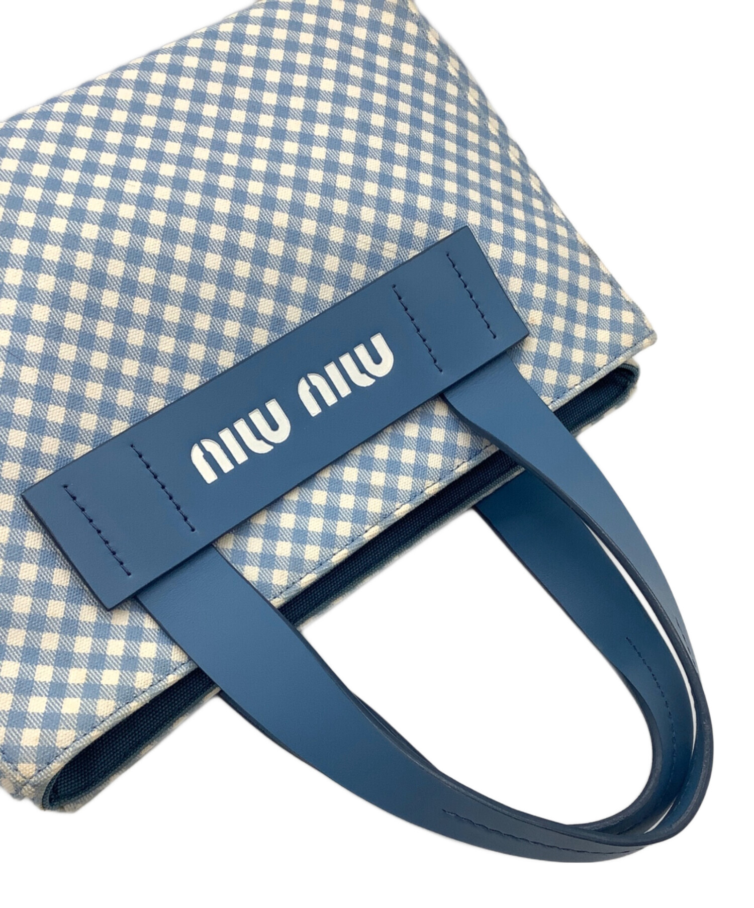 ミュウミュウ カナパ キャンバス ハンドバッグ ショルダーバッグ 青 ブルー MIU MIU - 美品 MiuMiu ミュウミュウ カナパ 2WAY ハンド ショルダー