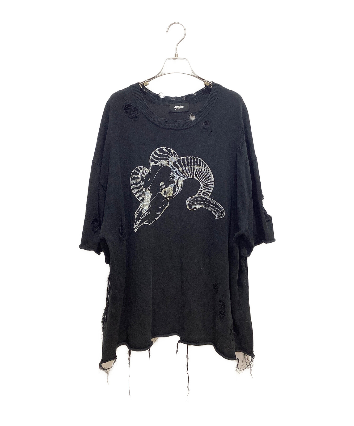 中古・古着通販】MYNE (マイン) Printed Knit Tee ブラック サイズ:M 