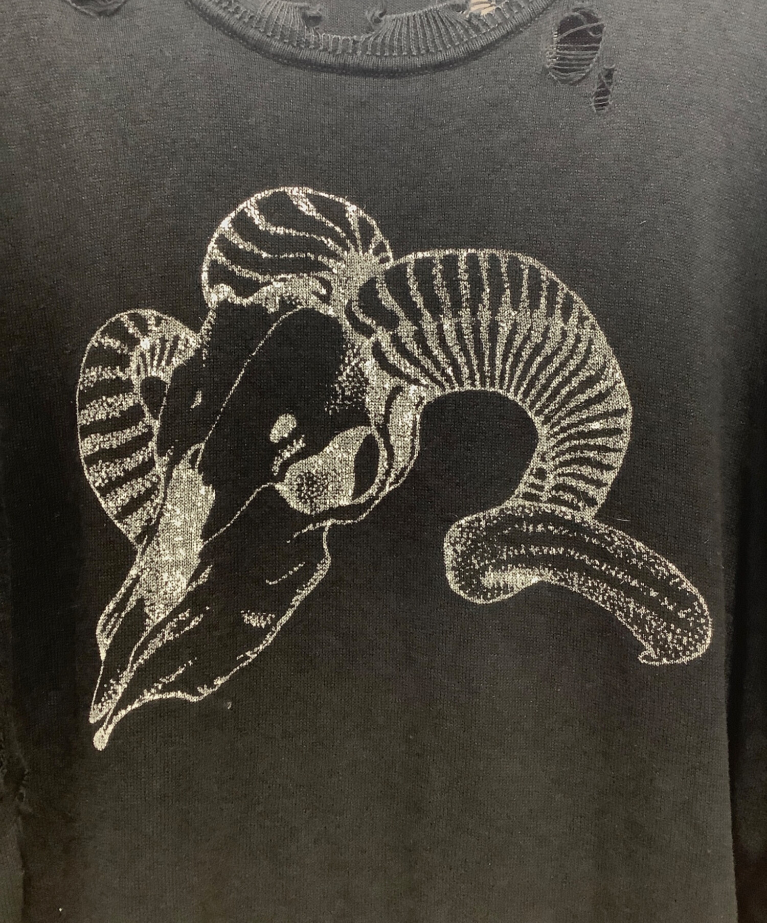 中古・古着通販】MYNE (マイン) Printed Knit Tee ブラック サイズ:M 