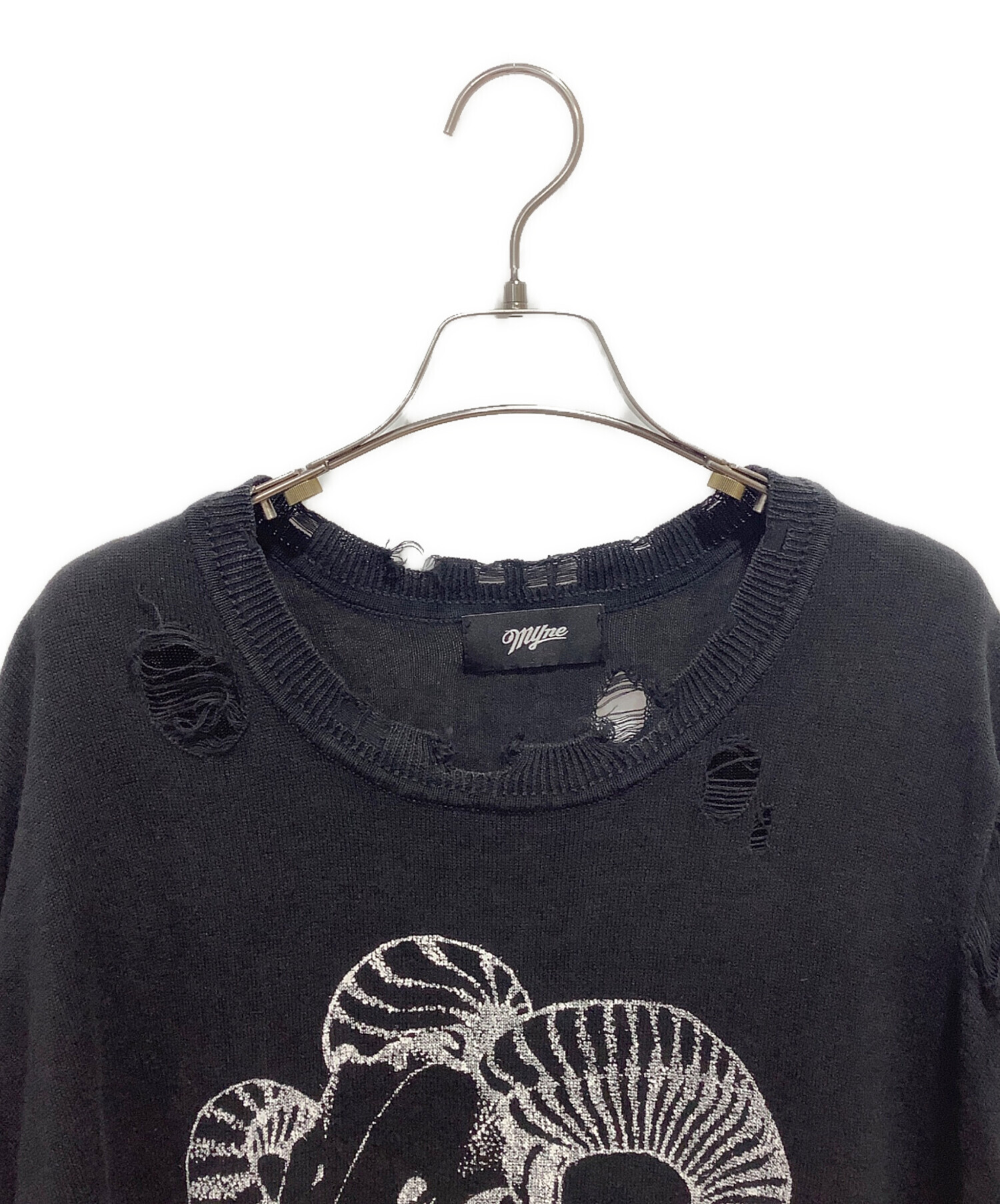 中古・古着通販】MYNE (マイン) Printed Knit Tee ブラック サイズ:M 