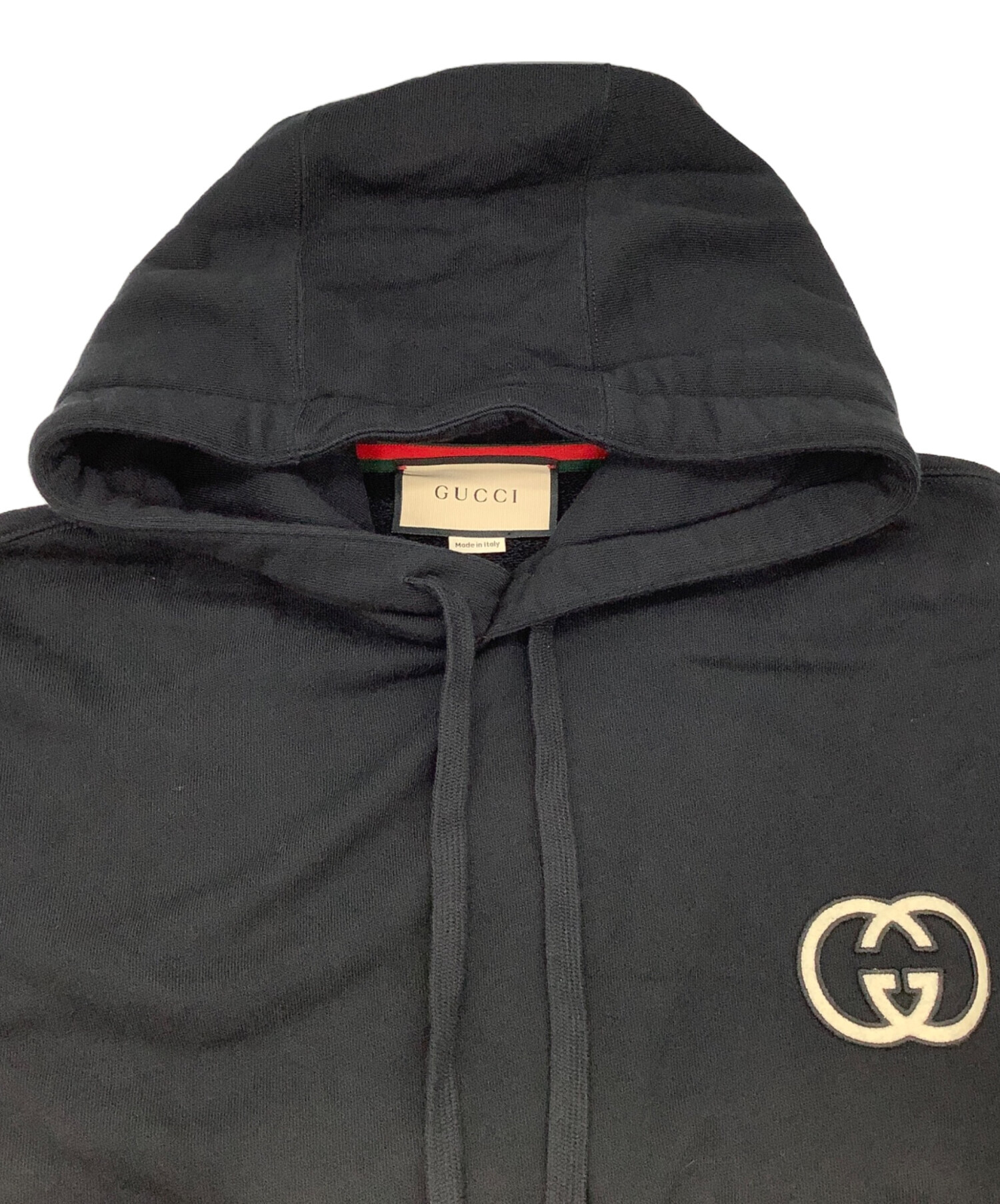 GUCCI グッチ ブラック GGマークフード付きパーカー 黒 XS 中古・古着通販】GUCCI (グッチ) プルオーバーパーカー ブラック