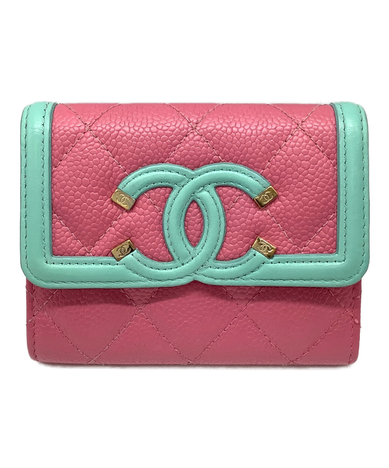 最終値下げ価格 シャネル CHANEL ピンク 二つ折り財布 中古・古着通販】CHANEL (シャネル) 2つ折り財布 ピンク×ブルー