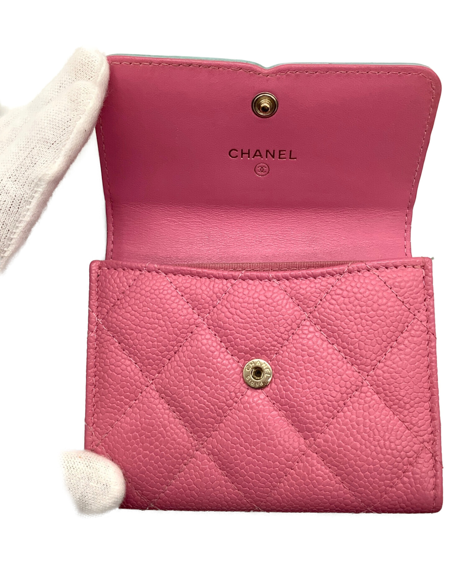 最終値下げ価格 シャネル CHANEL ピンク 二つ折り財布 中古・古着通販】CHANEL (シャネル) 2つ折り財布 ピンク×ブルー