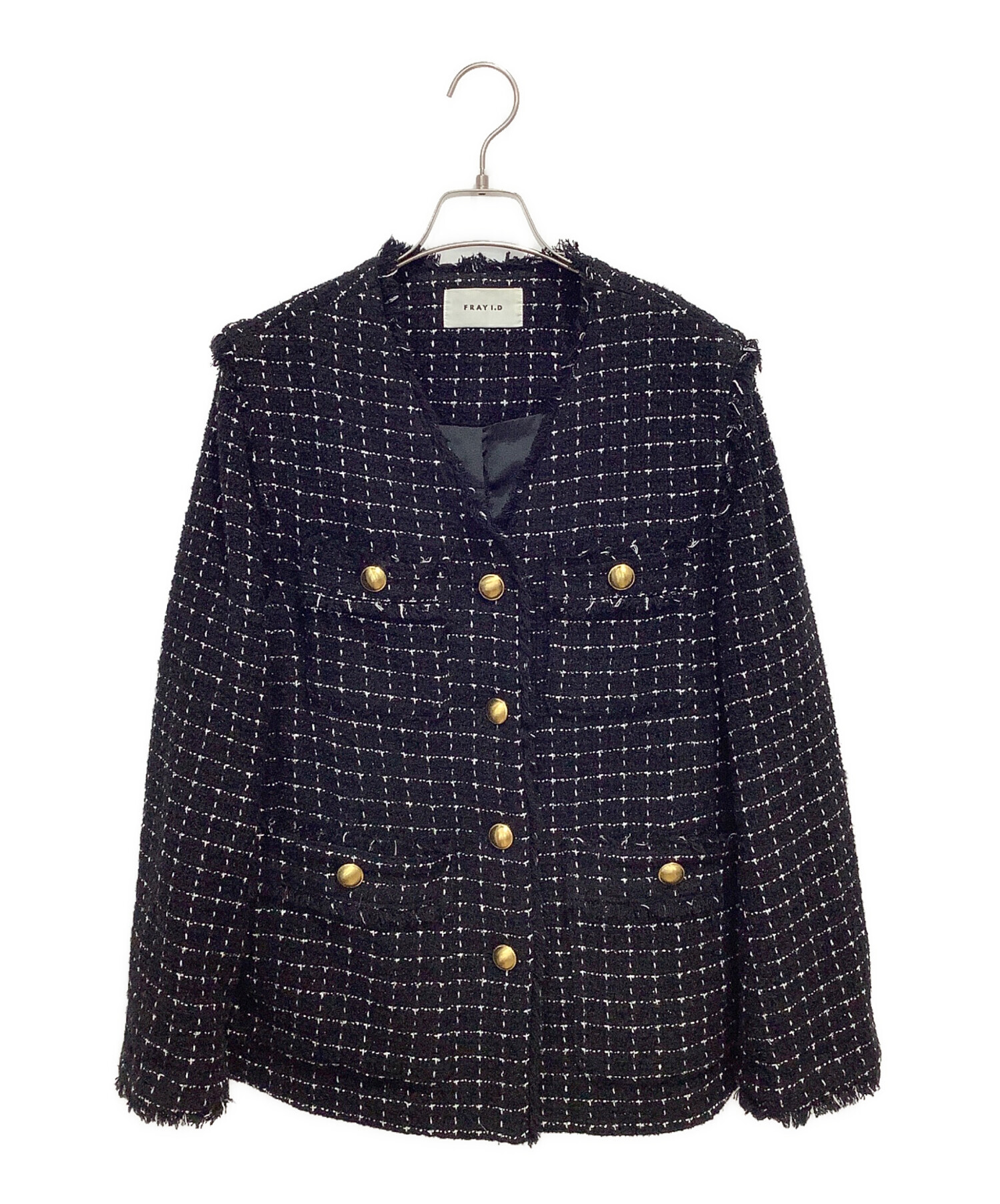 【FRAY I.D】GIOLICAツイードクルーネックジャケット　サイズ1 中古・古着通販】FRAY ID (フレイ アイディー) GIOLICA ツイード 2WAY