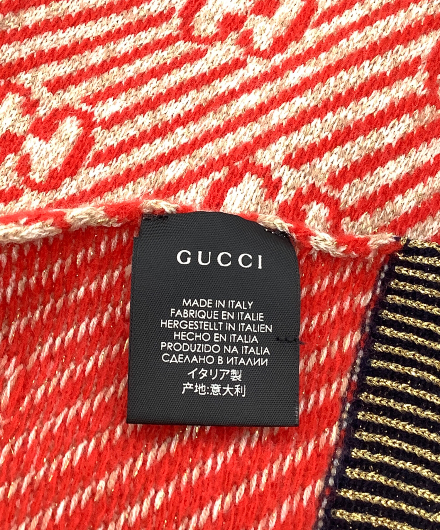 中古・古着通販】GUCCI (グッチ) マフラー レッド×ゴールドカラー