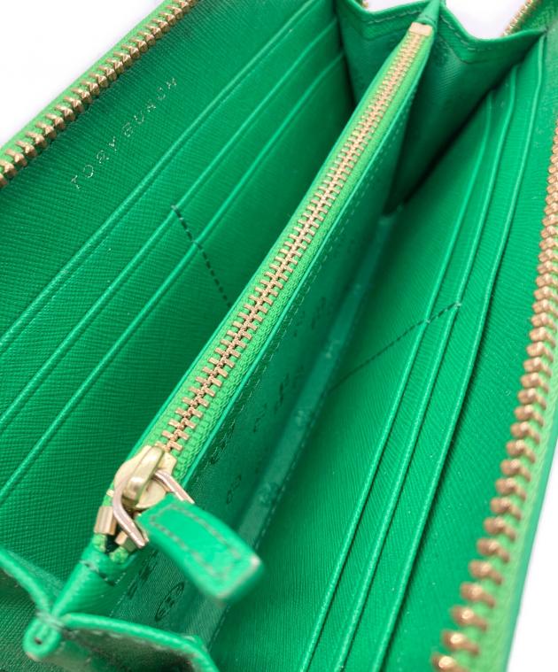 未使用 希少 TORY BURCHレザーラウンドジップ長財布 グリーン 緑 中古