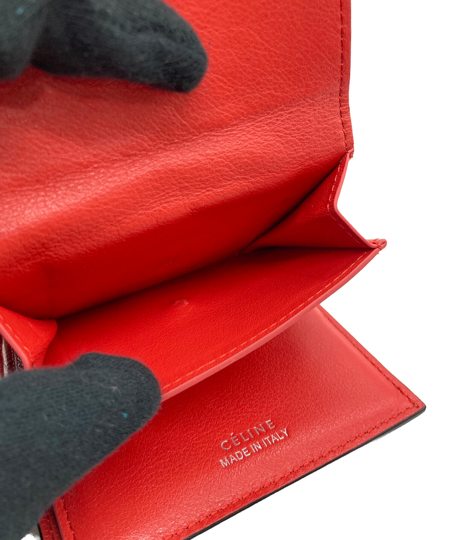 中古・古着通販】CELINE (セリーヌ) 3つ折り財布 ベージュ×レッド