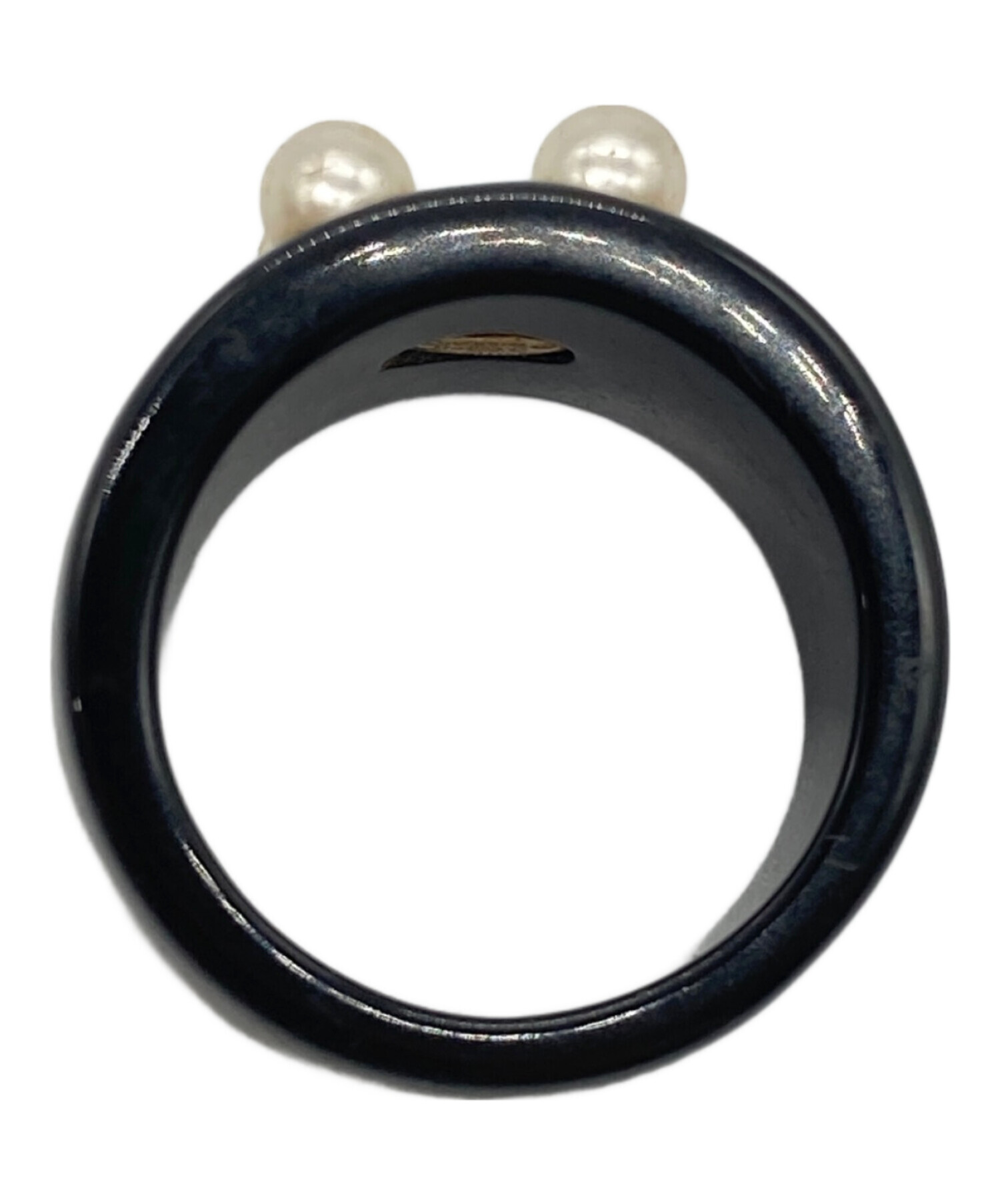 中古・古着通販】CHANEL (シャネル) パール付リング ブラック サイズ