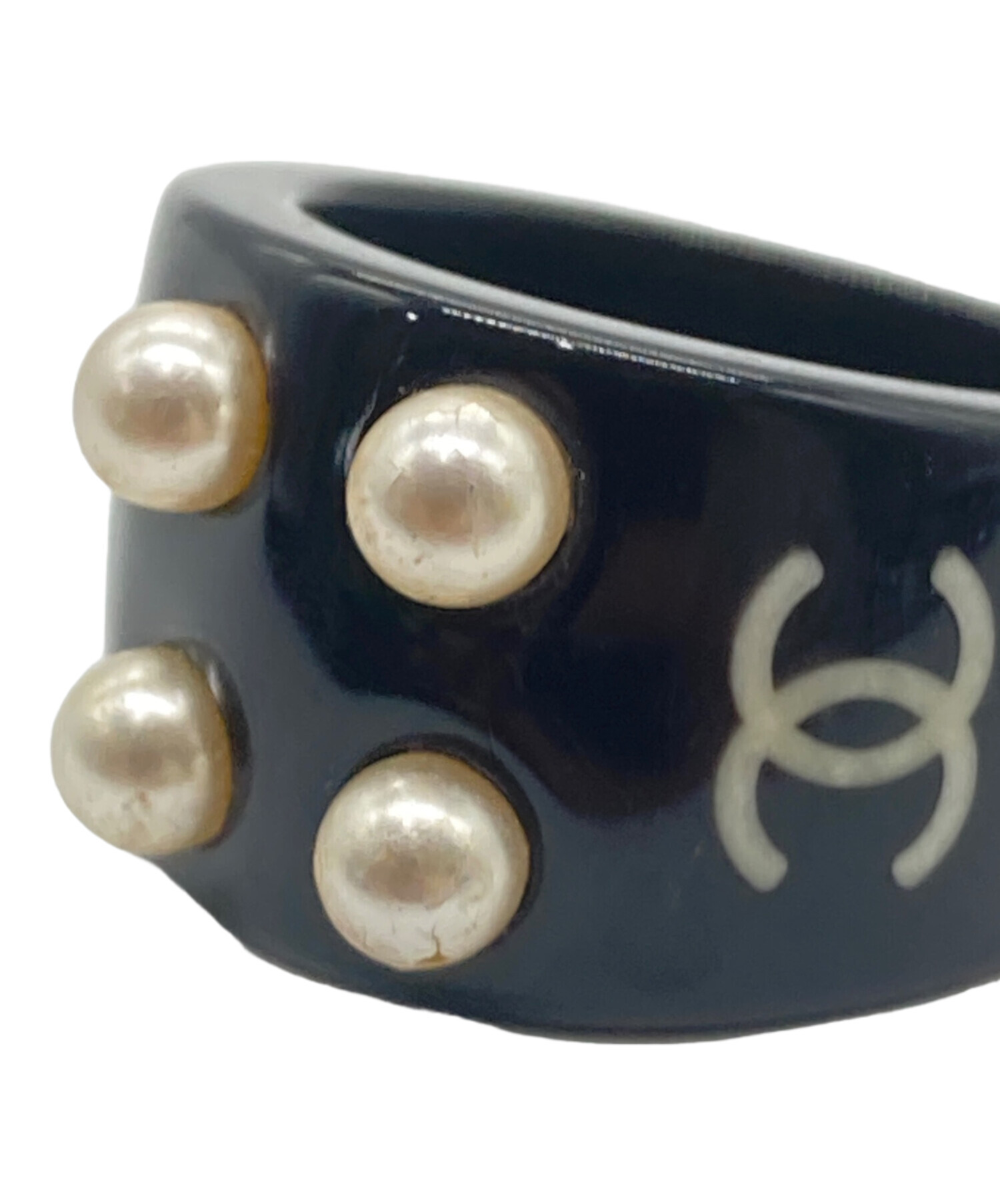 中古・古着通販】CHANEL (シャネル) パール付リング ブラック サイズ