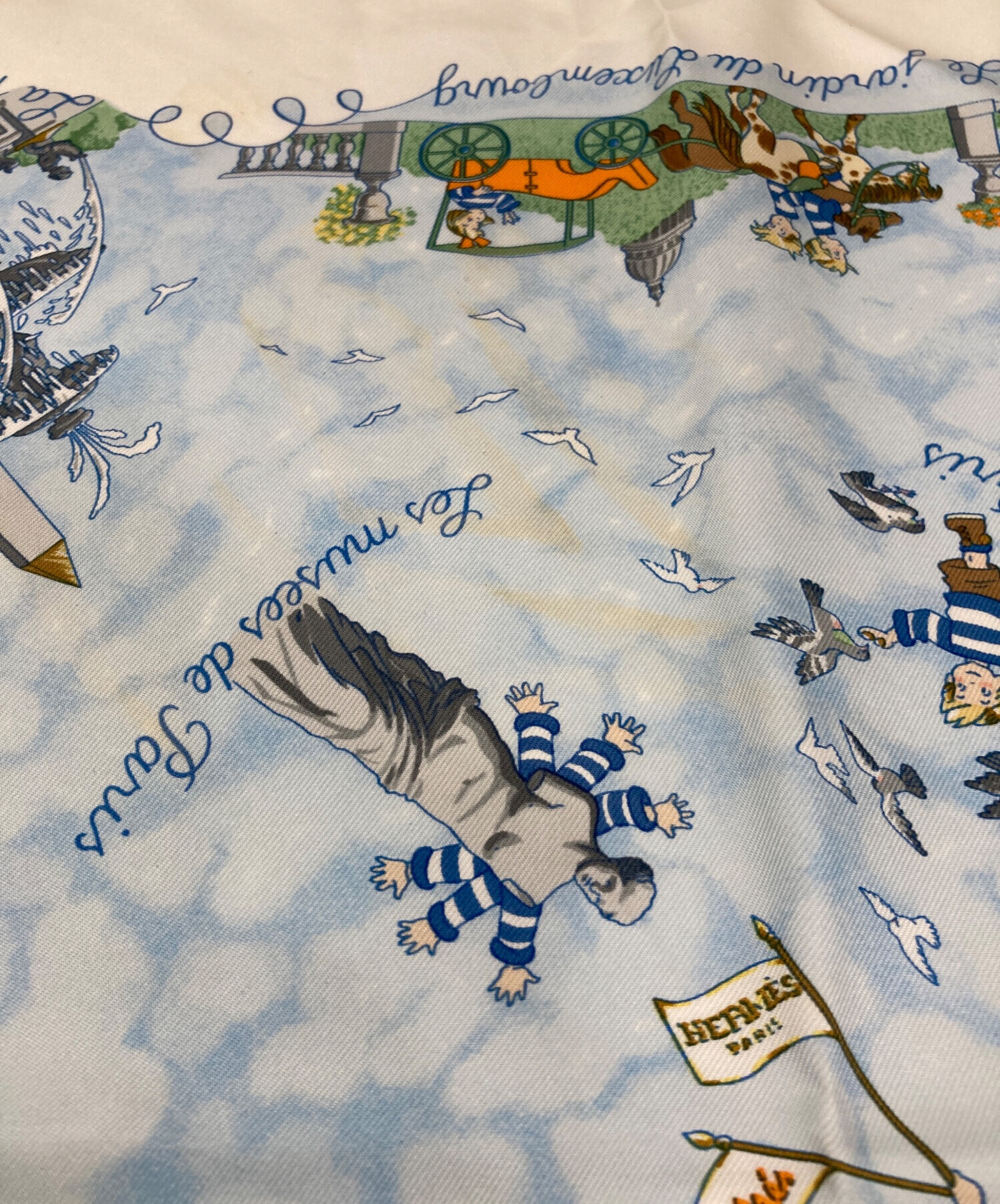 中古・古着通販】HERMES (エルメス) シルクスカーフ ホワイト×スカイ