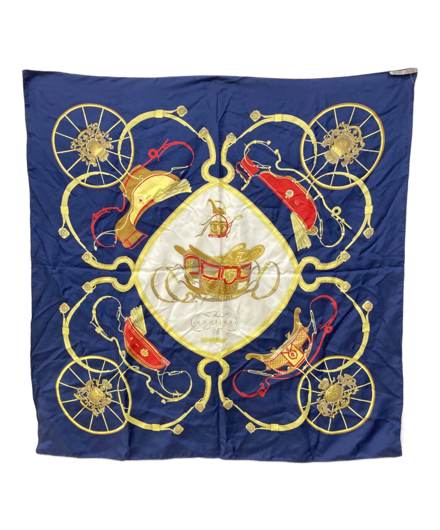 【タグ付新品未使用品】HERMES シルクスカーフ ホワイトネイビー 中古・古着通販】HERMES (エルメス) シルクスカーフ ネイビー×ホワイト