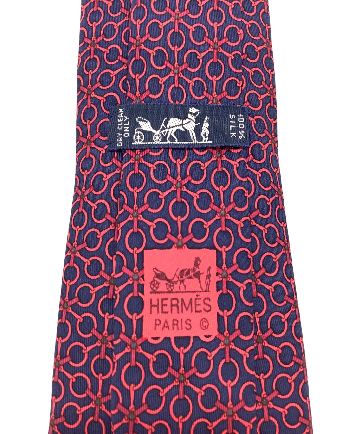 【新品未使用】HERMES ネクタイ H総柄 ネイビー レッド　フランス製 中古・古着通販】HERMES (エルメス) ネクタイ ネイビー×レッド サイズ