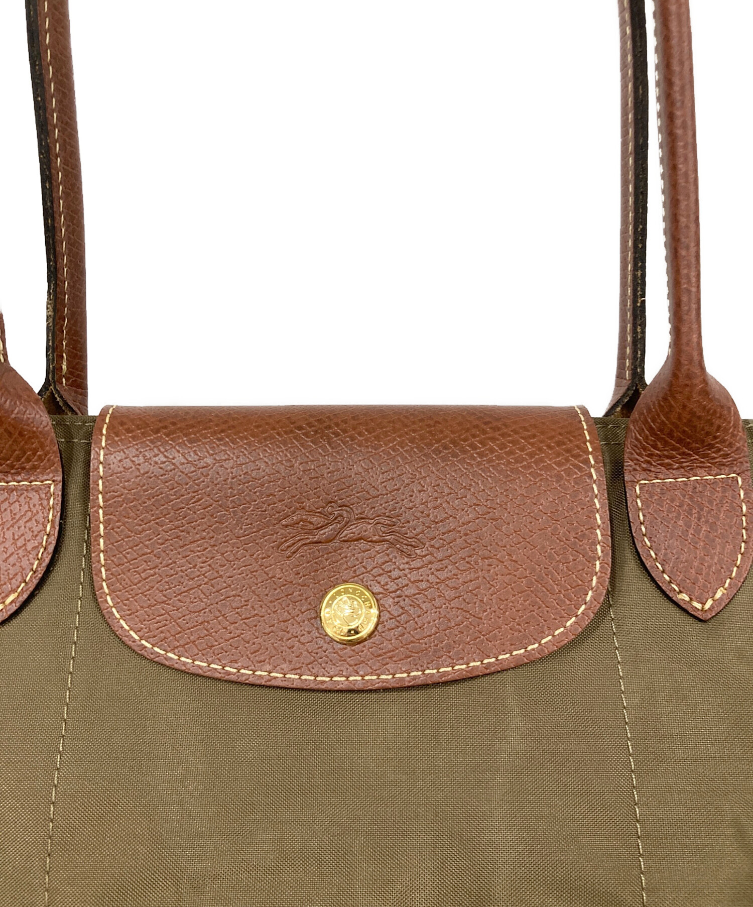 美品 ロンシャン コットン カーキ ショルダーバッグ 0011【中古】Longchamp LONGCHAMP - 美品 ロンシャン コットン カーキ ショルダーバッグ 0011