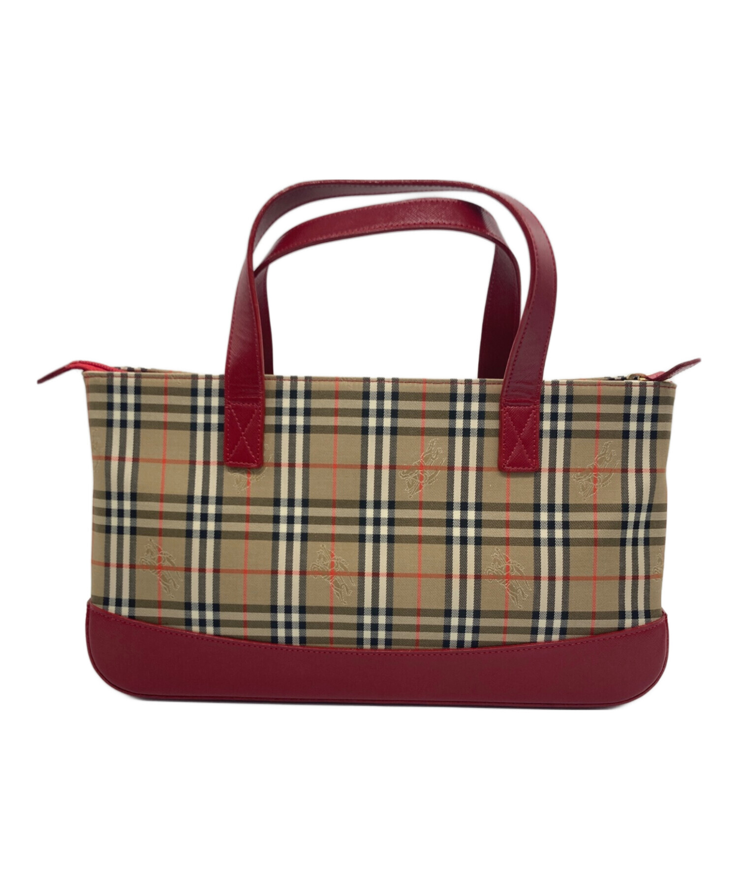 本物 バーバリー BURBERRY ノバチェック チェック ショルダーバッグ トートバッグ キャンバス ベージュ レッド バッグ 中古 BURBERRY（バーバリー） ノバチェック ハンドバッグ バッグ キャンバス