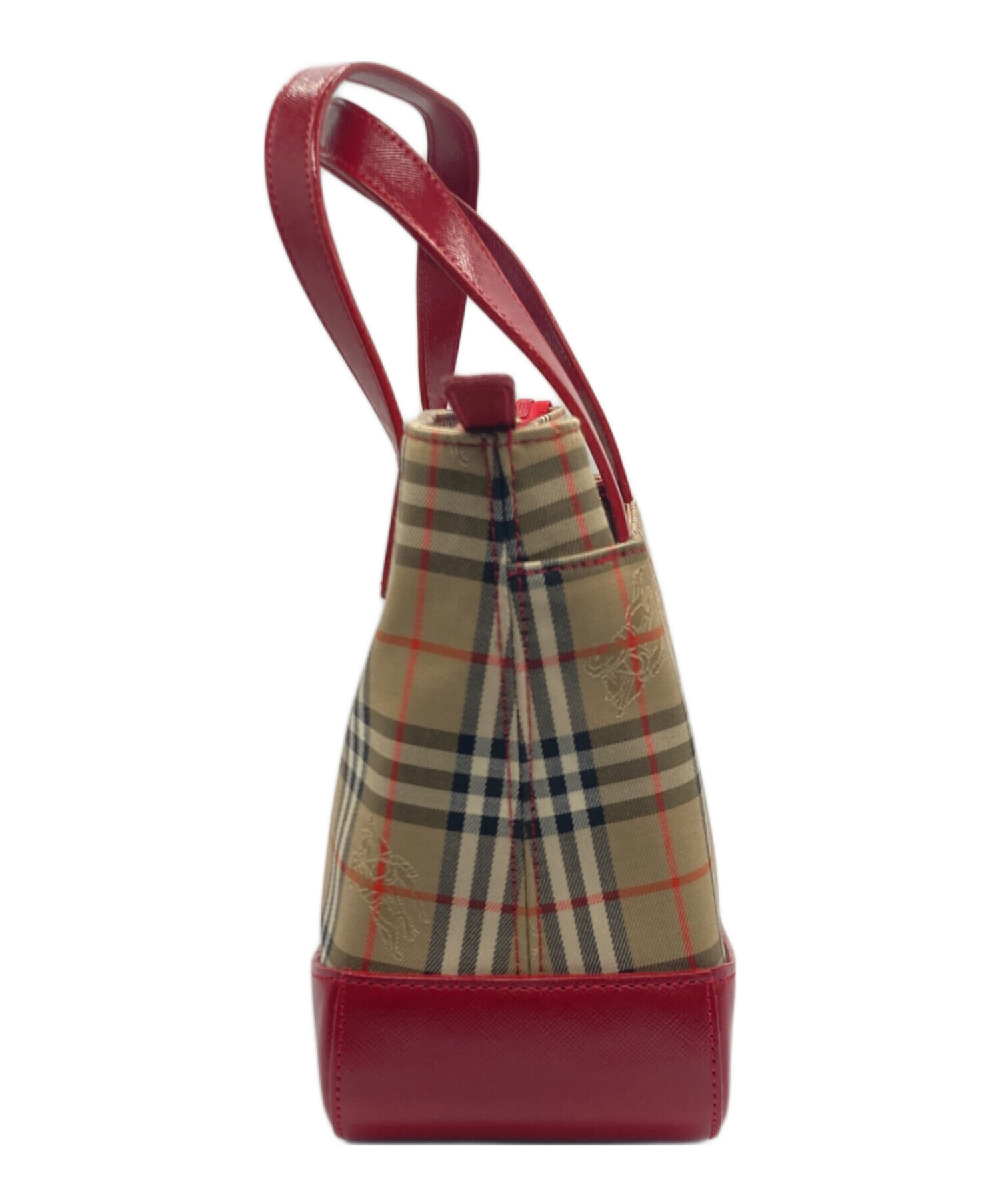 本物 バーバリー BURBERRY ノバチェック チェック ショルダーバッグ トートバッグ キャンバス ベージュ レッド バッグ 中古 本物 バーバリー BURBERRY ノバチェック チェック ショルダーバッグ