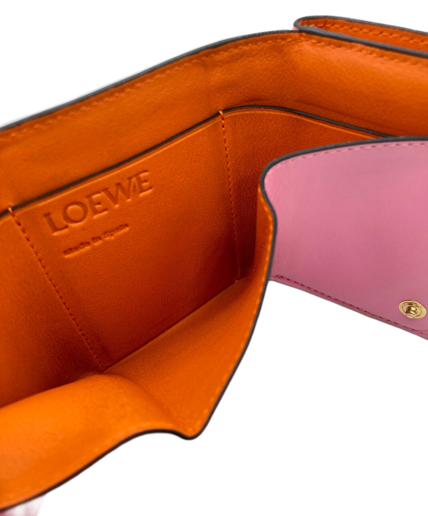 LOEWE　ロエベ　三つ折り財布　トライフォールド　ウォレット　ピンク×オレンジ 中古・古着通販】LOEWE (ロエベ) トライフォールドウォレット ピンク