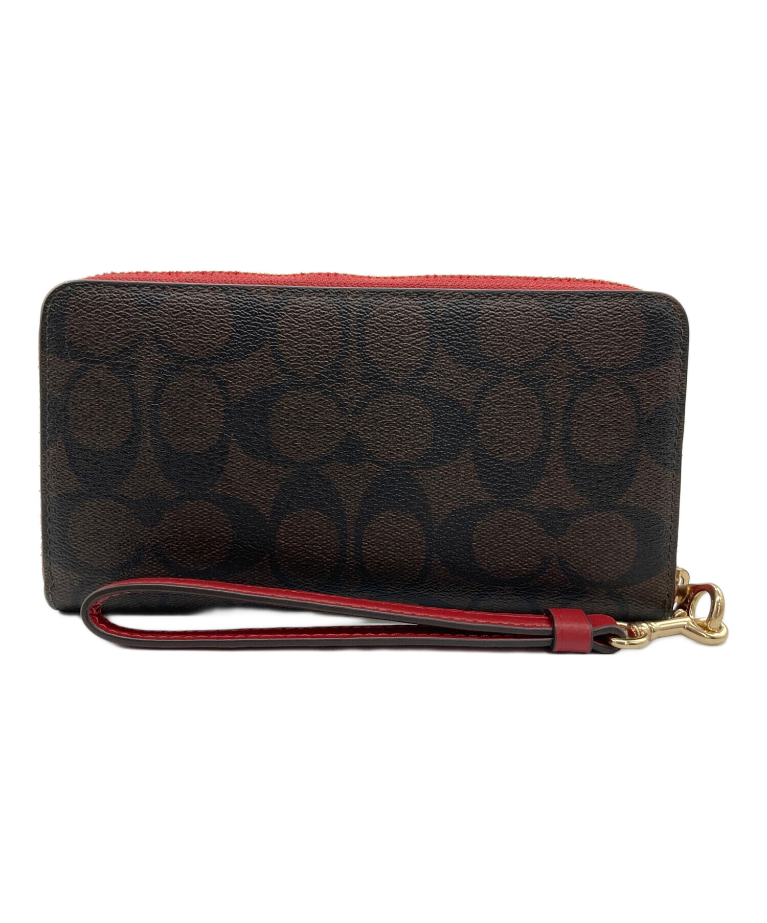 中古・古着通販】COACH (コーチ) 長財布/シグネチャー ブラウン×レッド