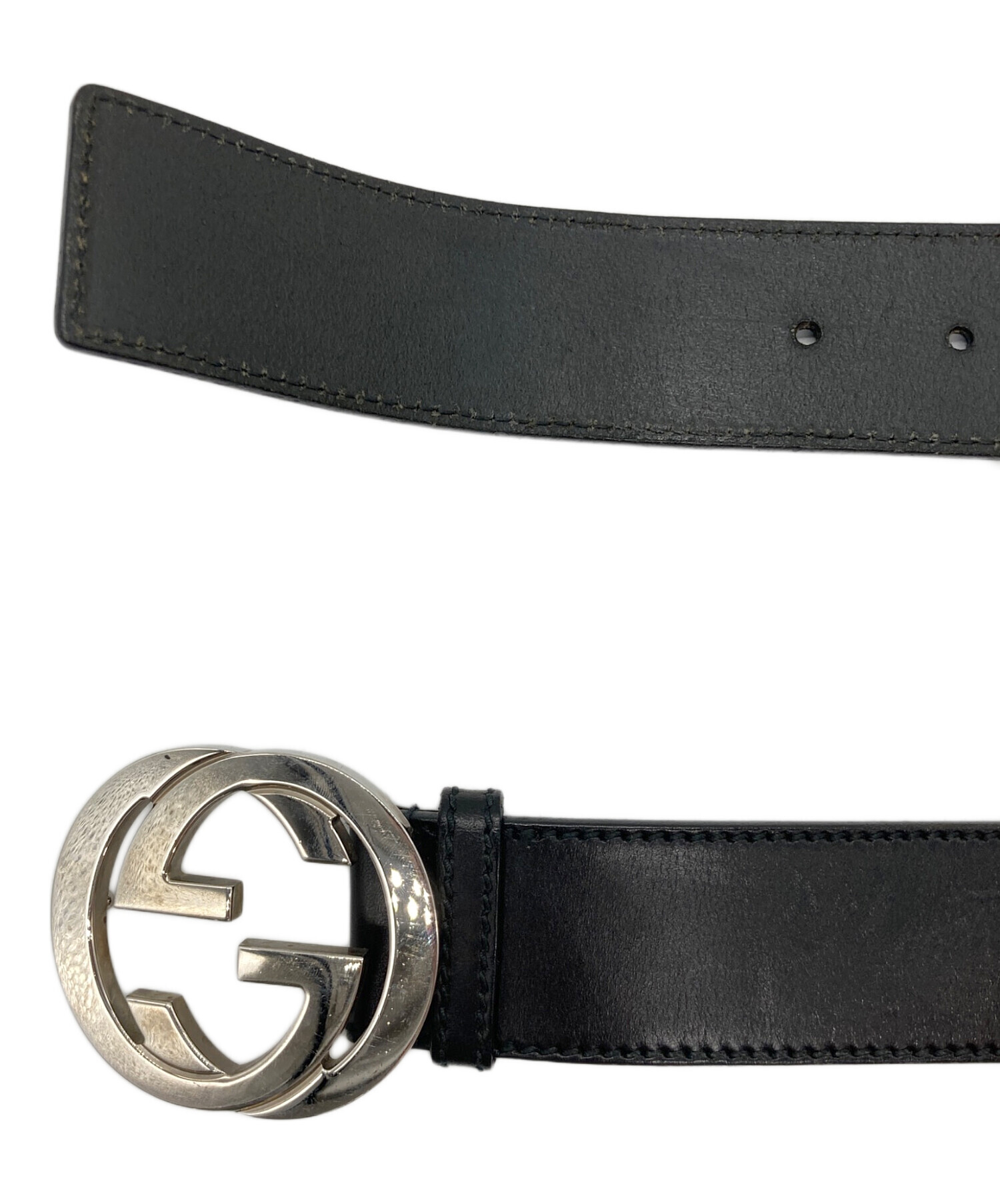 中古・古着通販】GUCCI (グッチ) レザーベルト ブラック×シルバー