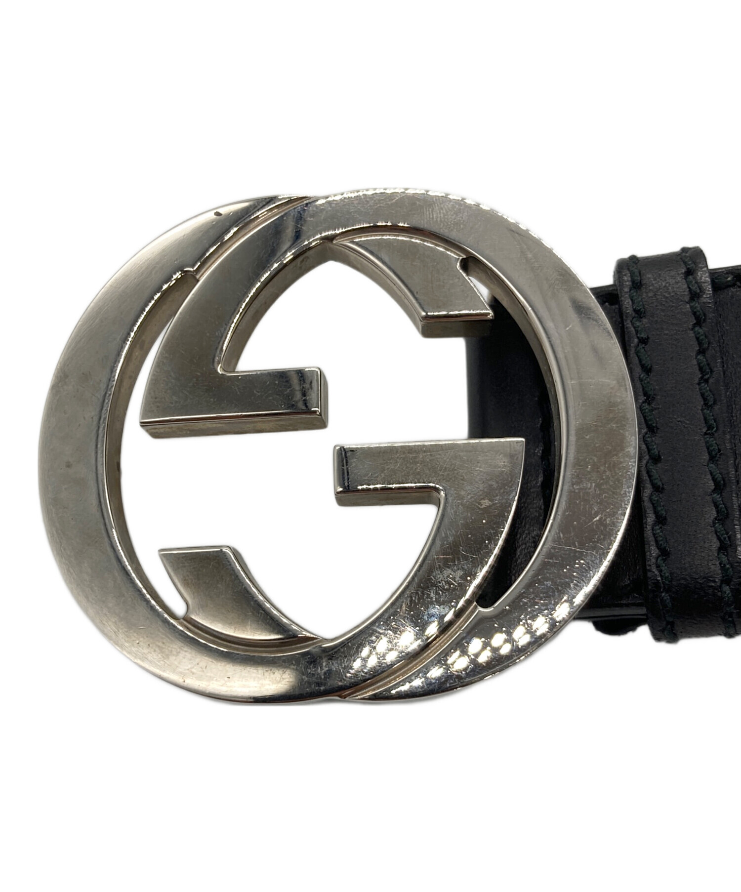 中古・古着通販】GUCCI (グッチ) レザーベルト ブラック×シルバー