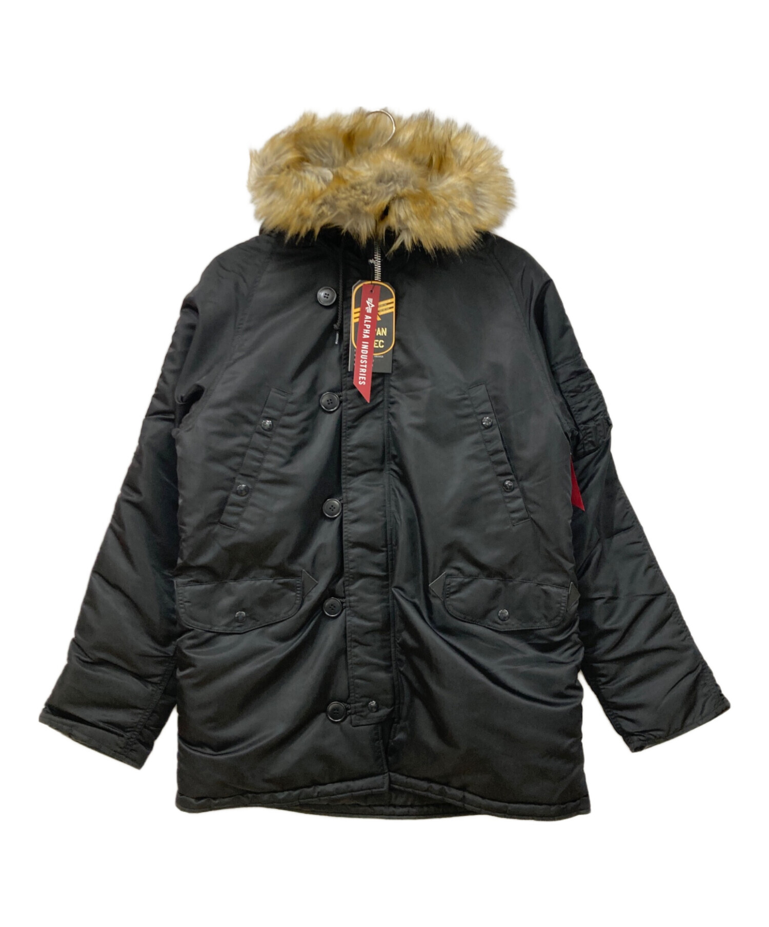 ALPHA INDUSTRIES ミリタリージャケット L ファージャケット古着 中古・古着通販】ALPHA (アルファ) タイトジャケット ブラック サイズ