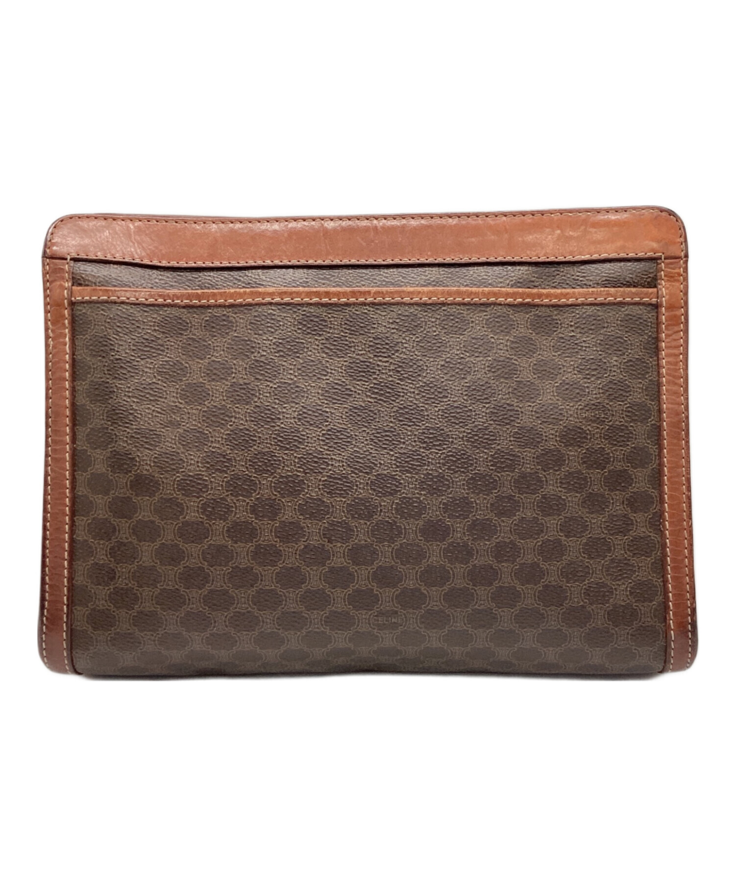 CELINE ロゴ入り クラッチバッグ ブラウン/グリーン 中古・古着通販】CELINE (セリーヌ) クラッチバッグ ブラウン