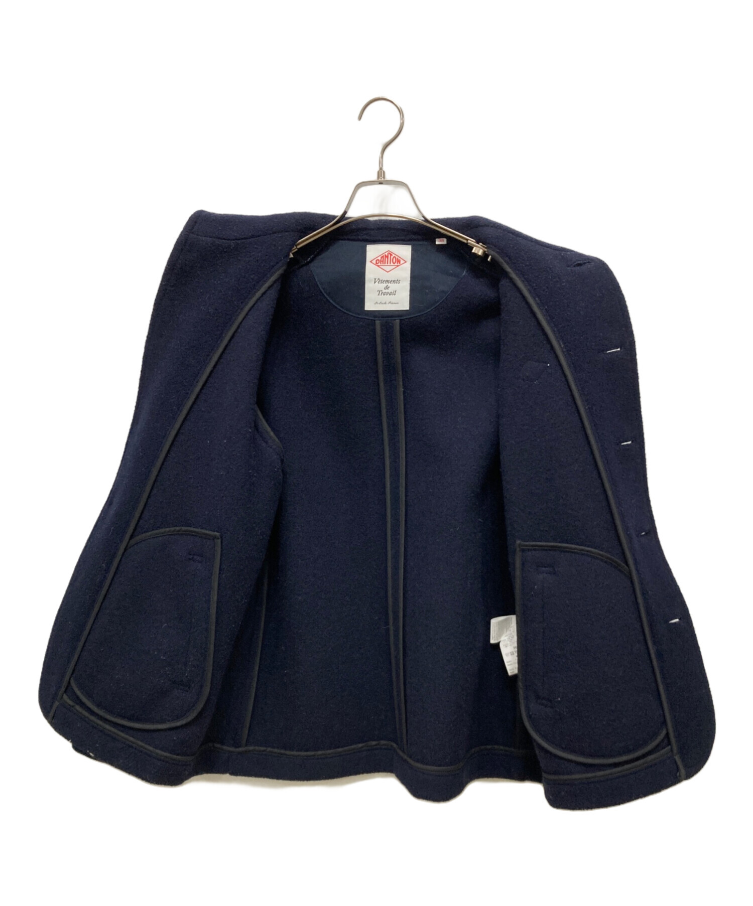 【31】 DANTON ウール ラウンドカラージャケット 38 ネイビー 中古・古着通販】DANTON (ダントン) ウールパイルラウンドカラー