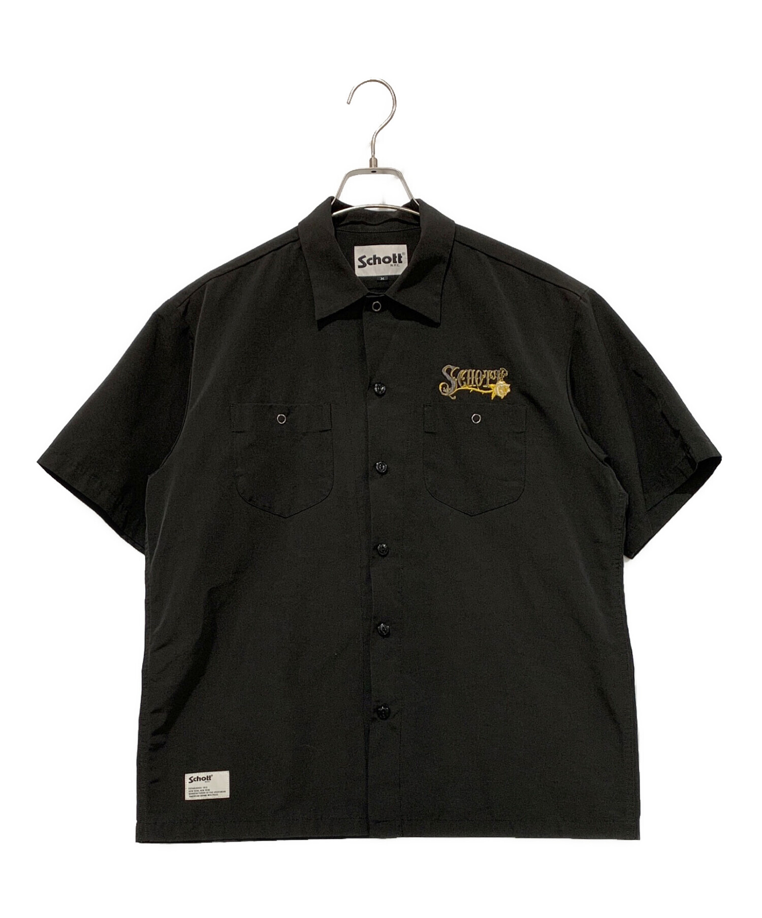 中古・古着通販】Schott (ショット) 刺繍開襟シャツ ブラック サイズ 