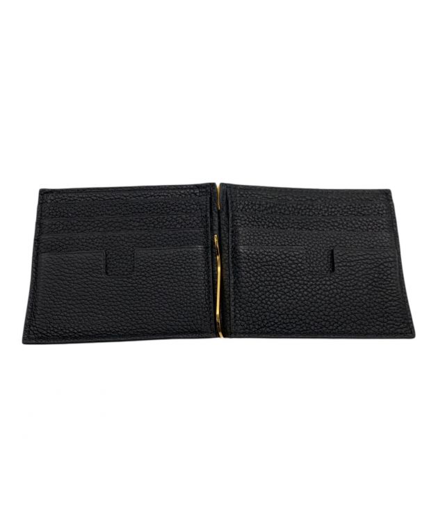 【中古】PREBLIC マネークリップ 黒 プラダマネークリップ付き二ツ折札入れ 黒 シルバー金具 メンズ