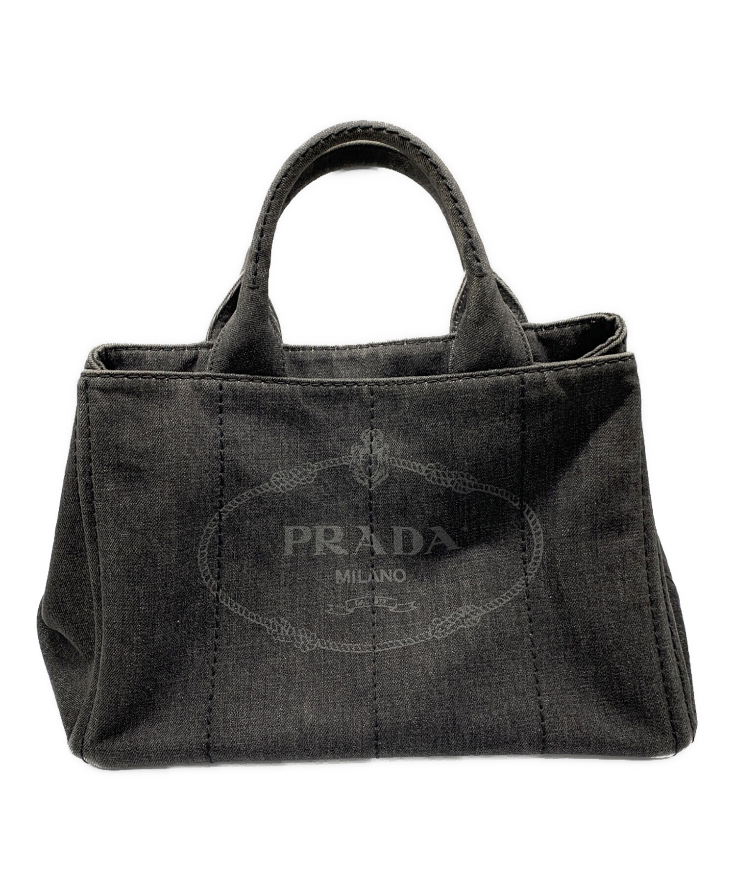 中古・古着通販】PRADA (プラダ) デニムハンドバッグ カナパ ブラック 