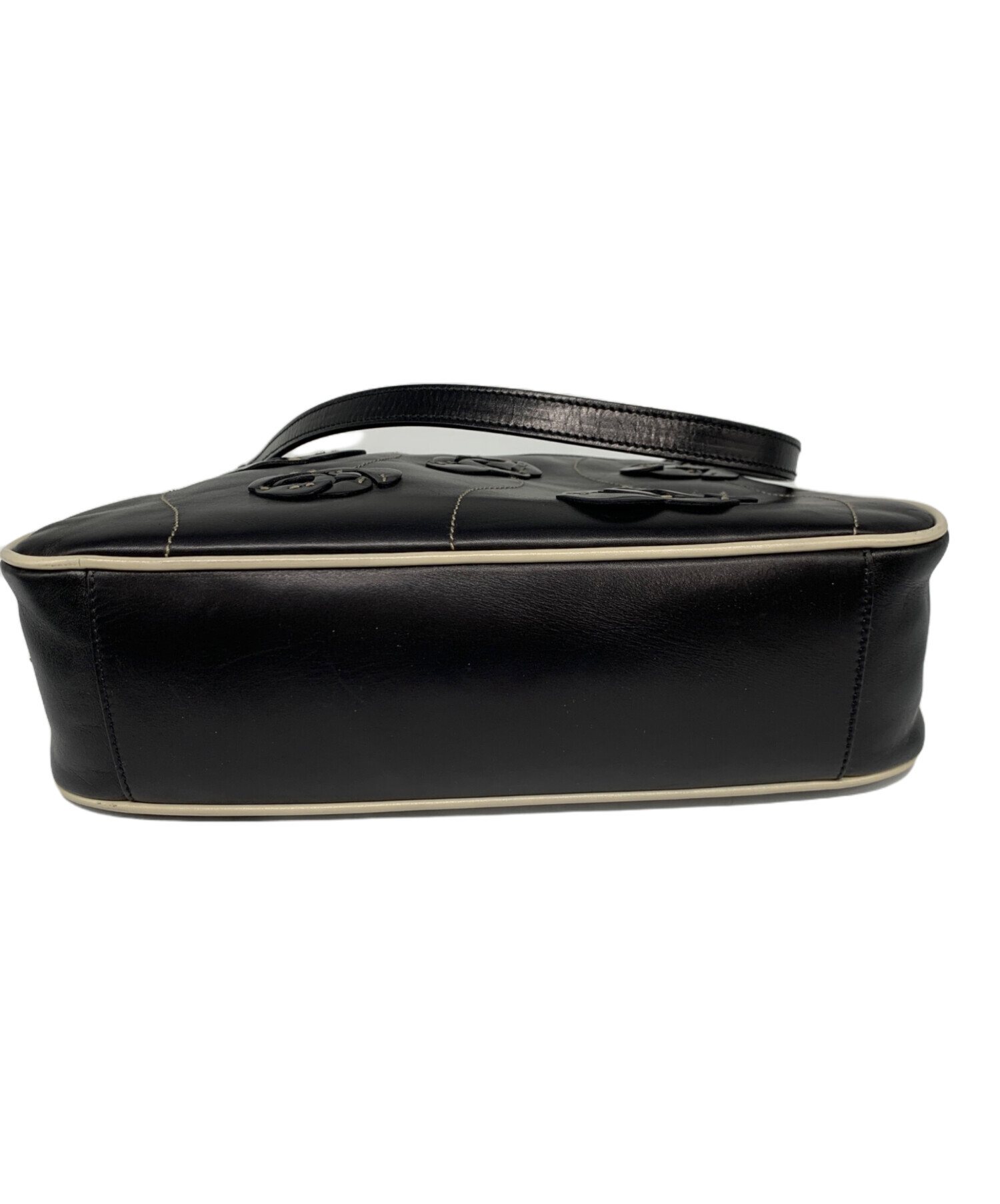 中古・古着通販】PRADA (プラダ) フラワーレザーハンドバッグ ブラック