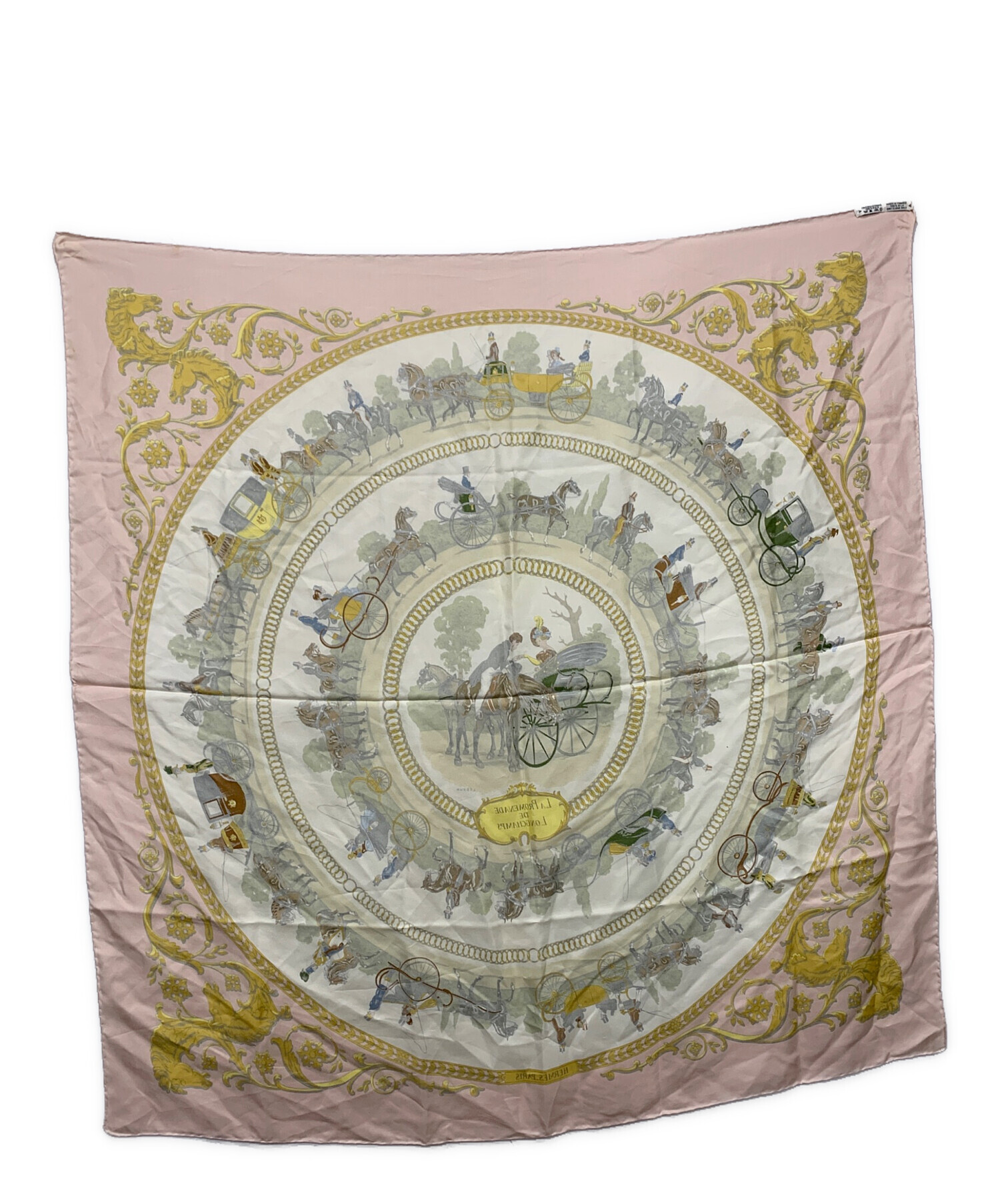 中古・古着通販】HERMES (エルメス) カレ90 ロンシャンへの散歩 ピンク 中古・古着通販】HERMES (エルメス) カレ90 ロンシャンへの散歩 ピンク