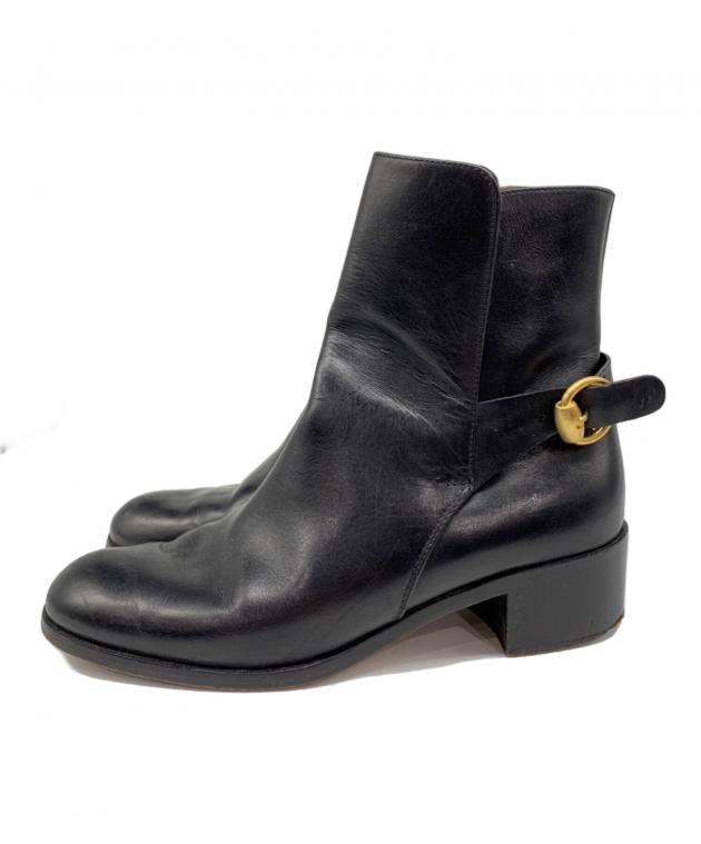 未使用 グッチ レザー ムートン スタッズ レースアップ ショートブーツ 中古・古着通販】GUCCI (グッチ) レザーショートブーツ ブラック