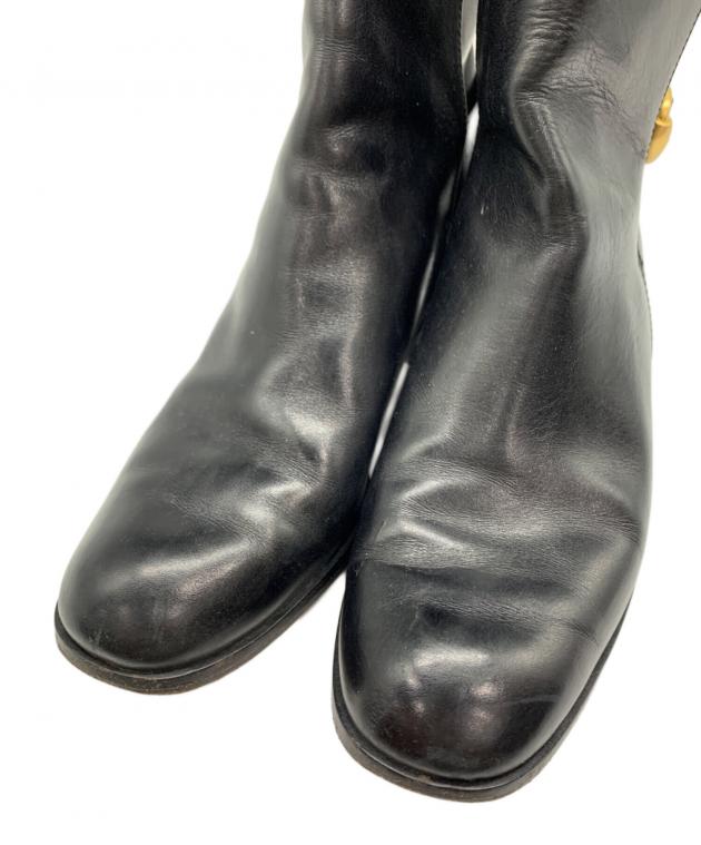 中古・古着通販】GUCCI (グッチ) レザーショートブーツ ブラック